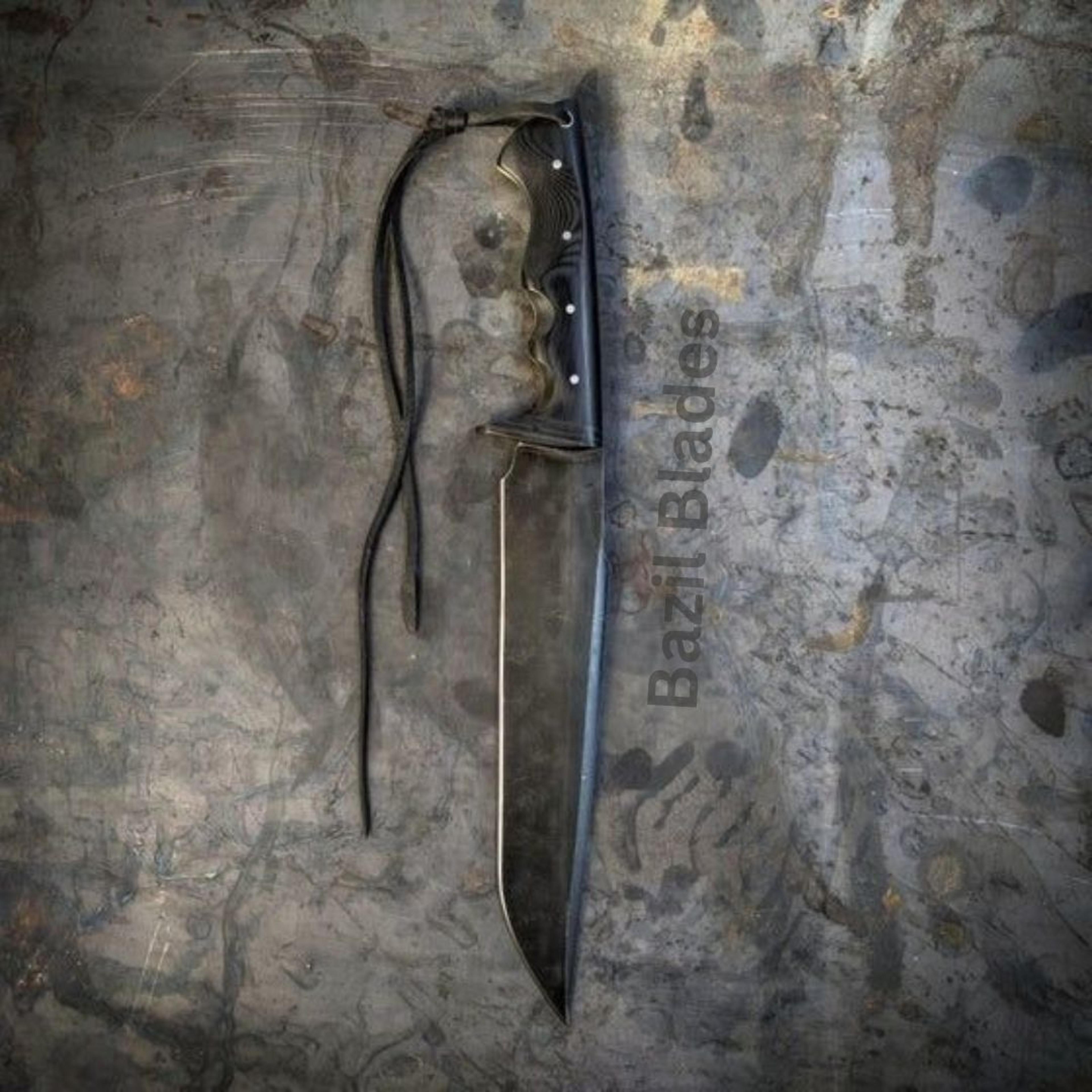 wrist thong hole full tang custom bowie knife 1095 c steel hunting & survival