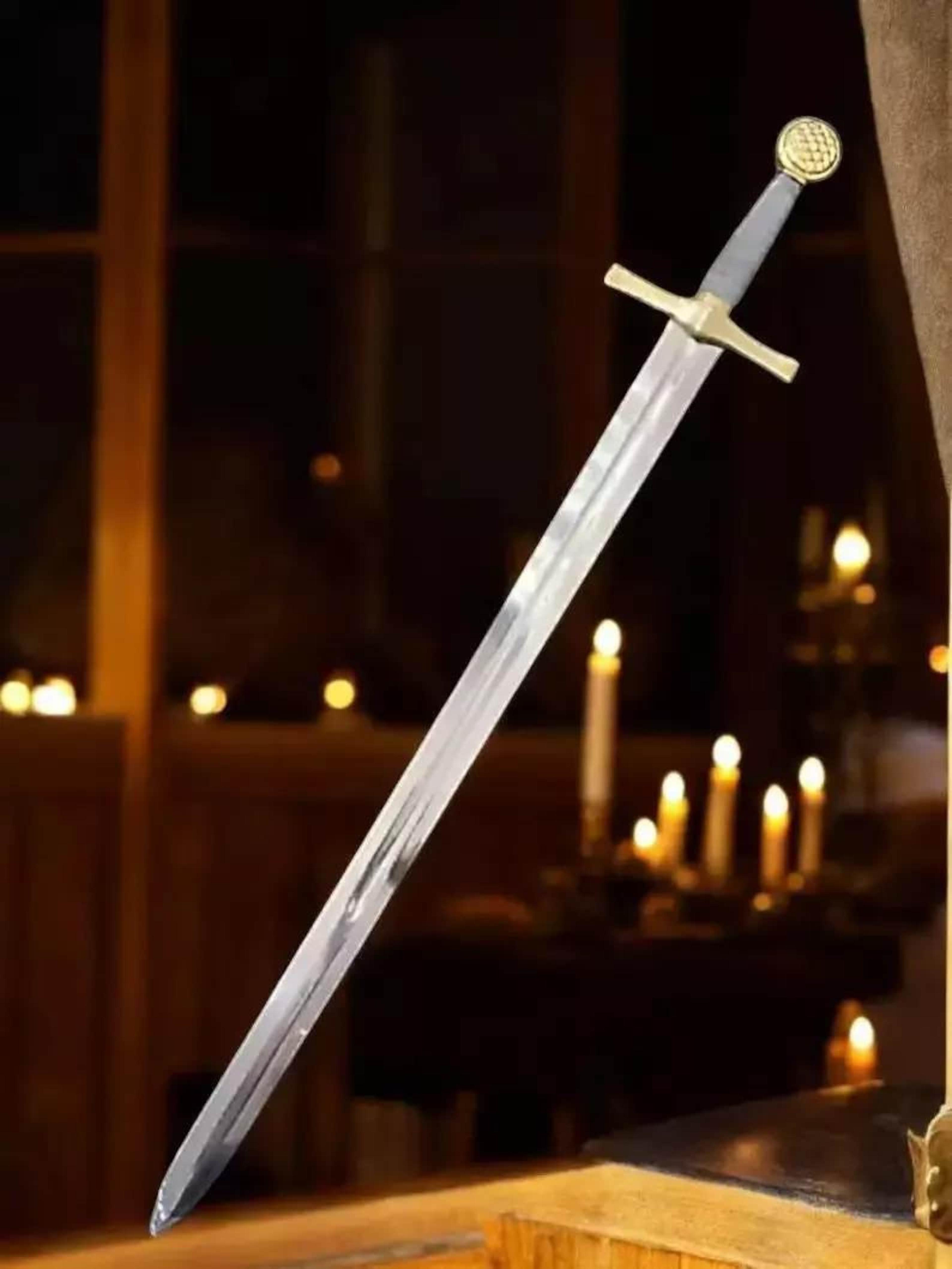 handcrafted medieval crusader sword with high carbon steel blade & brass crossguard – european knight collector sword