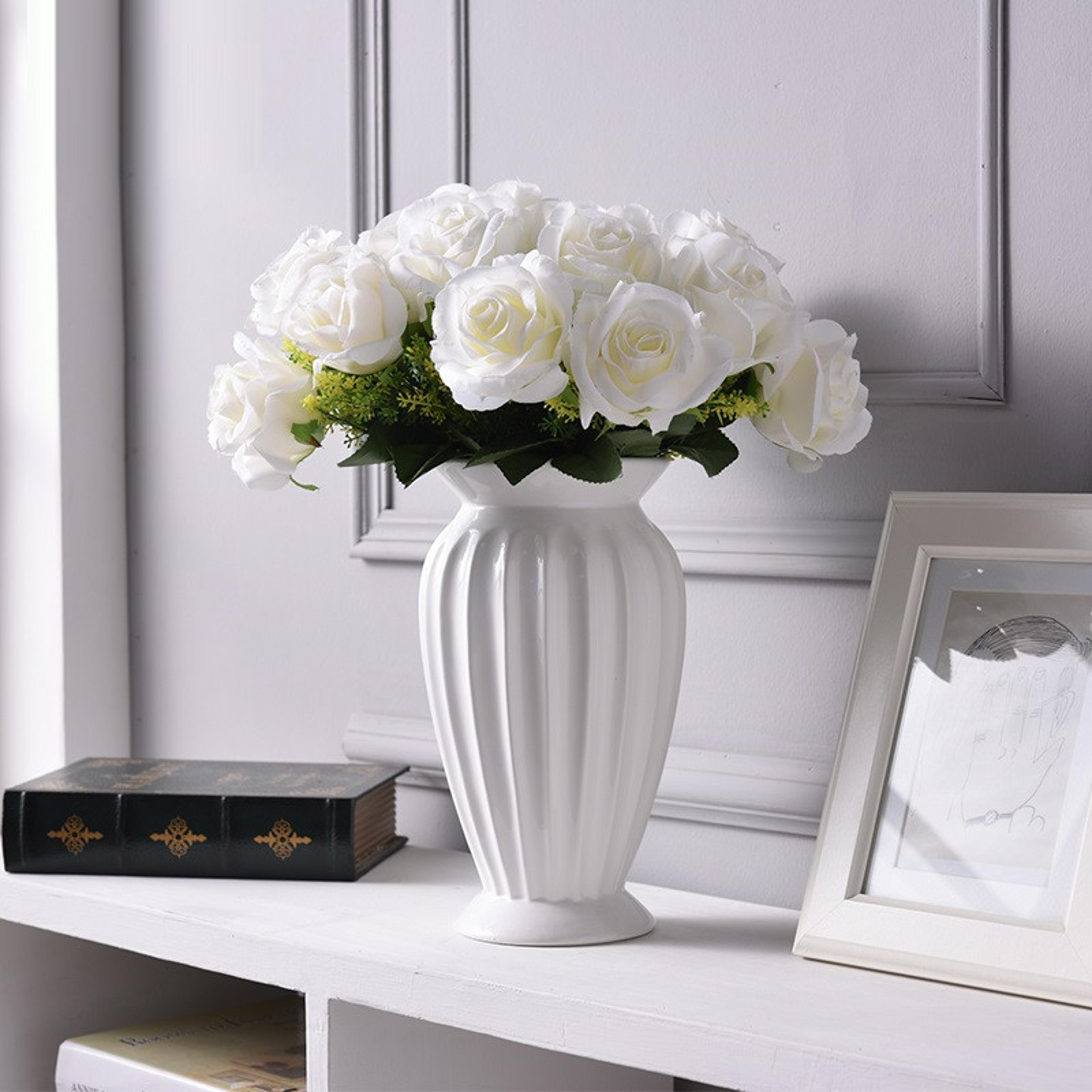 modern minimalist ceramic flower vase, style tabletop ornament, white creative home christmas decoration
