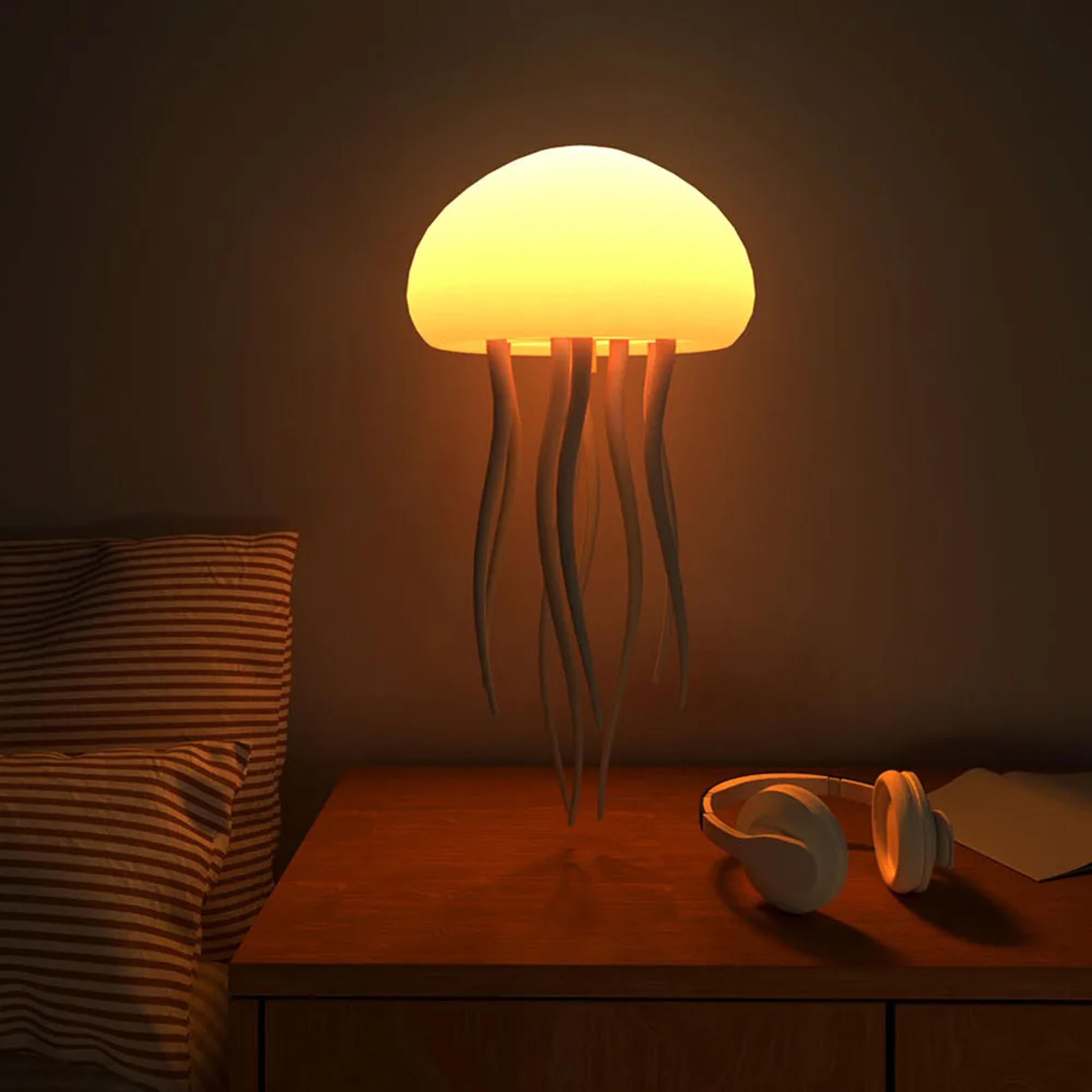 usb rechargeable jellyfish night light, rgb color changing led lamp, with active tentacle and polished base