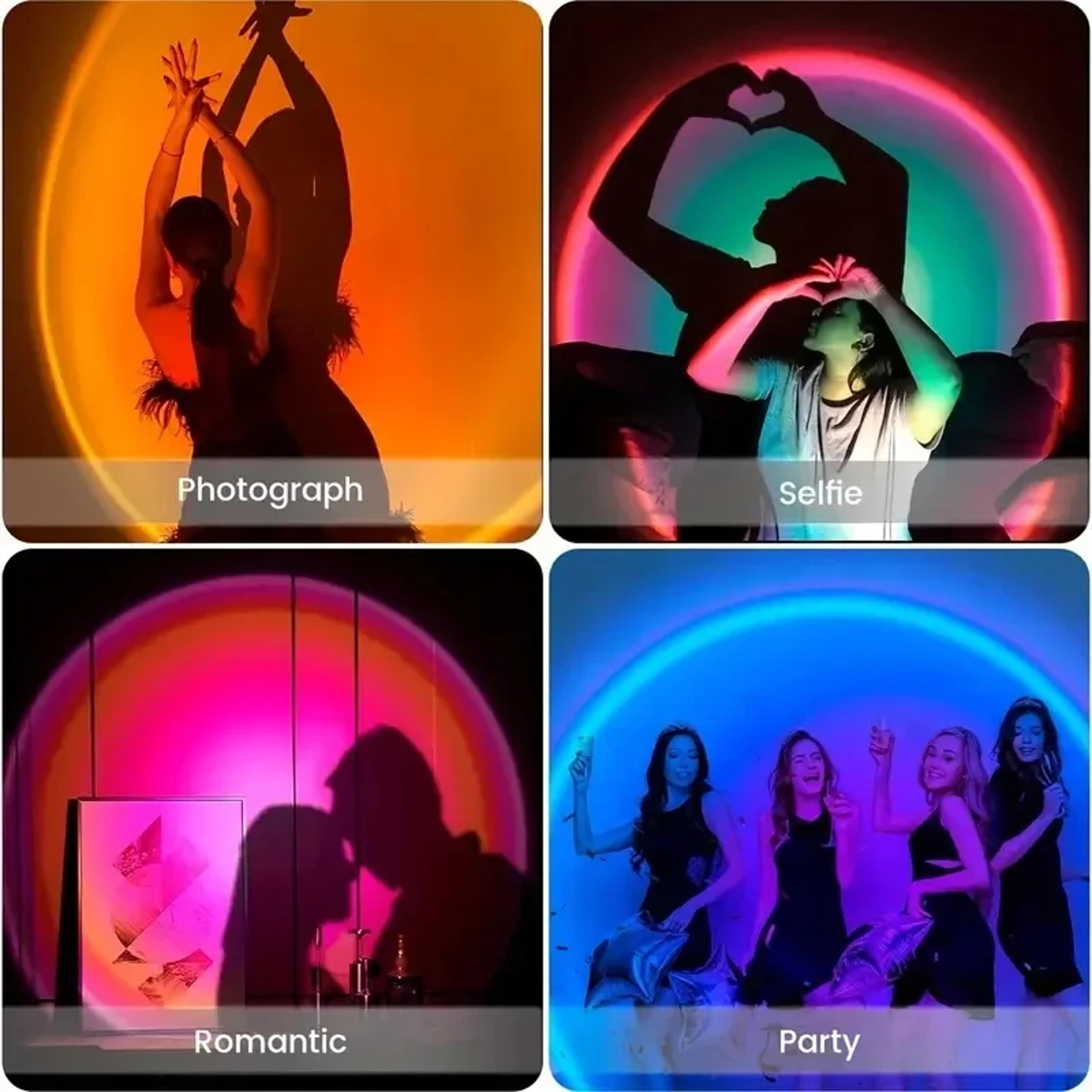 spectrum vibrant sunset projection light, with usb and remote control, dynamic color changing led for a warm home