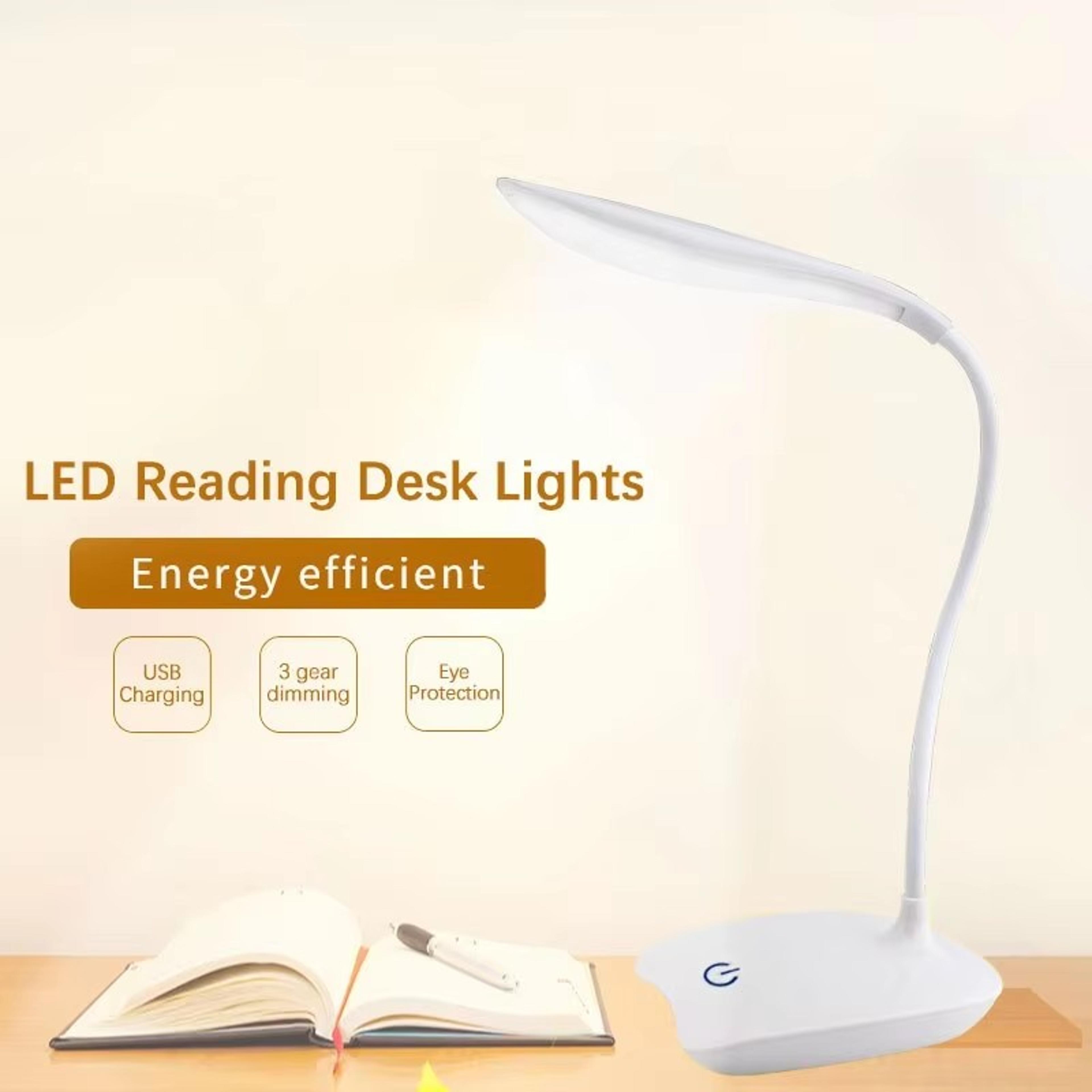 rechargeable led desk lamp, portable, touch dimming, eye care night light for office, study, and bedside reading