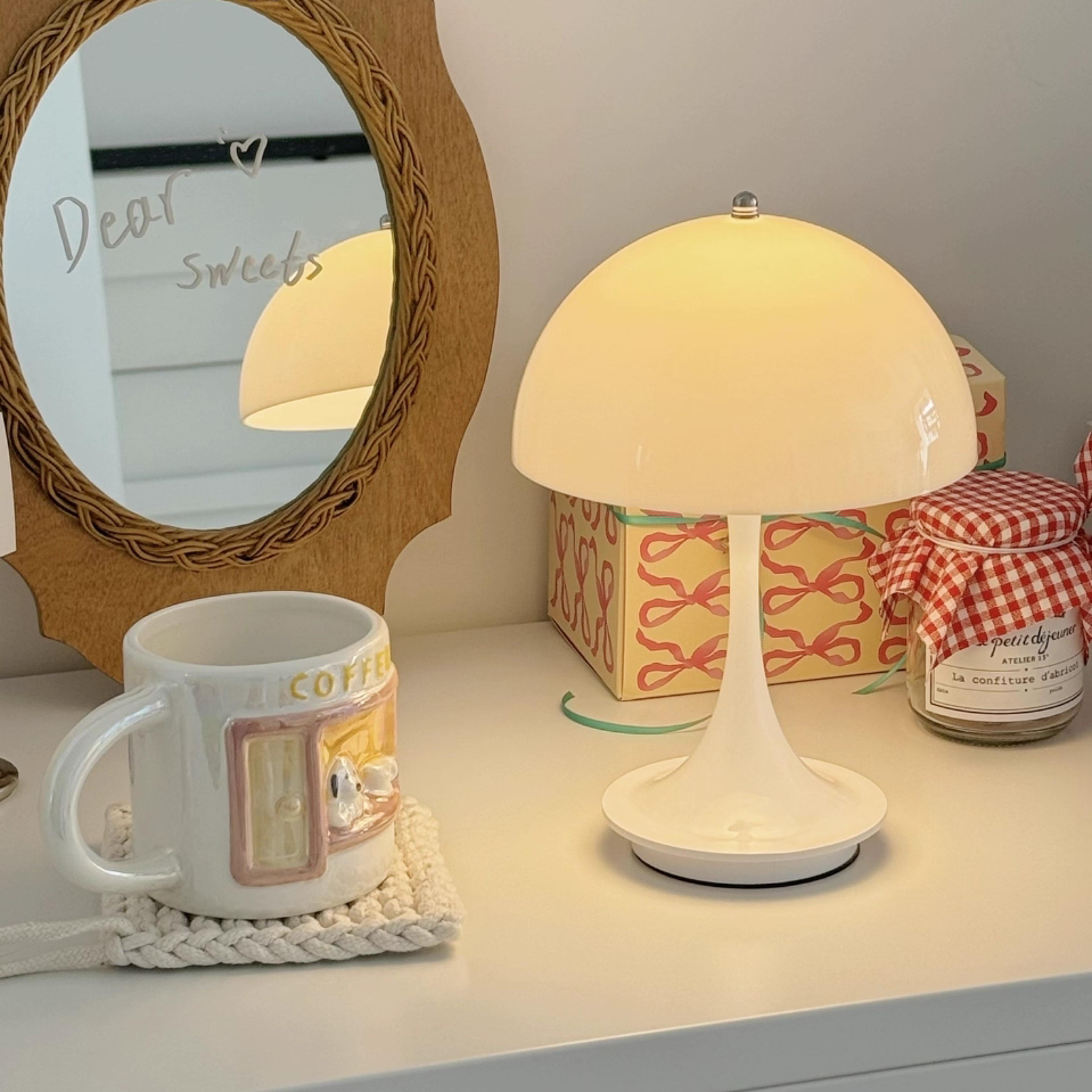 portable rechargeable mushroom table lamp, simple modern led night light, abs decoration