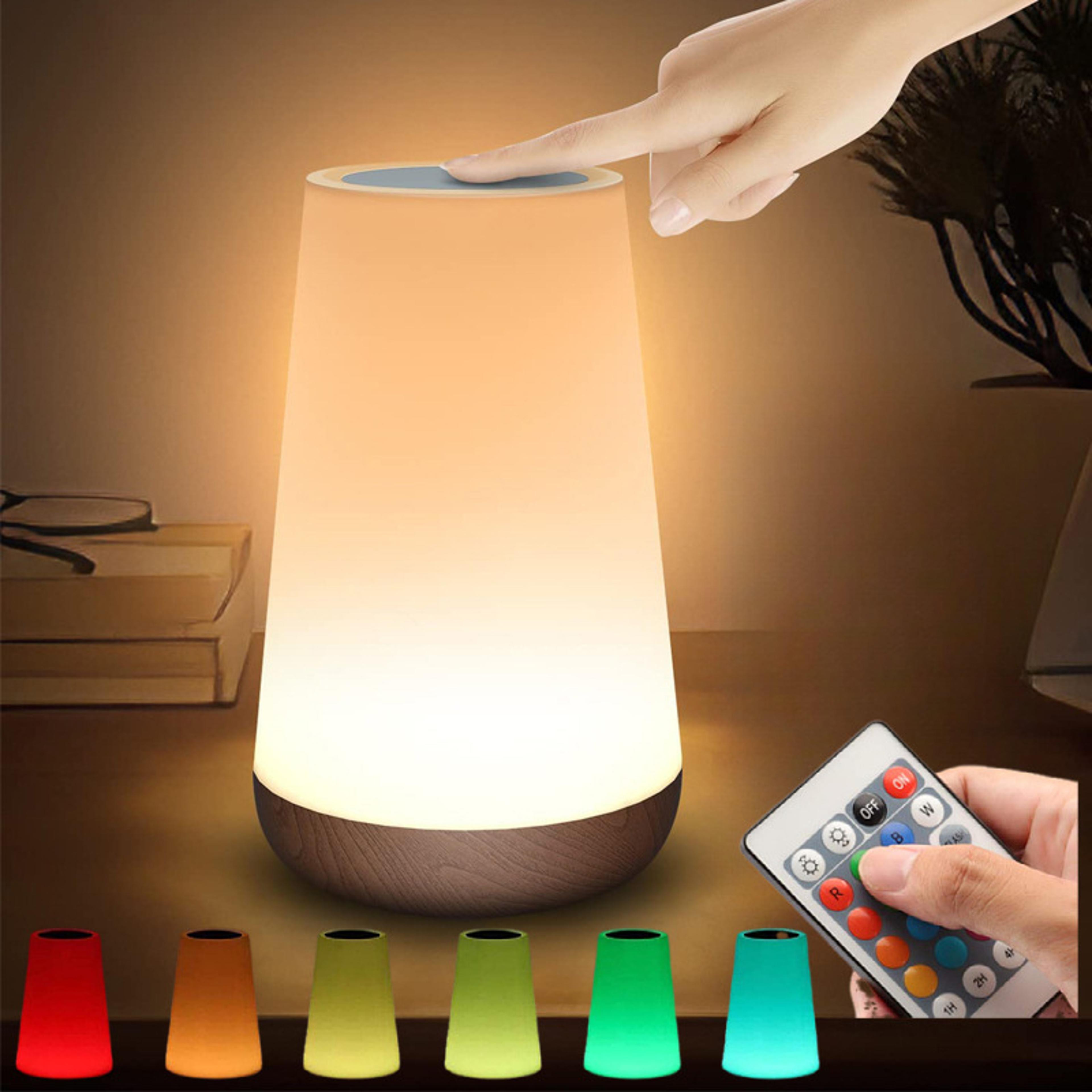 usb rechargeable bedside lamp, touch control & remote, 13 color changing dimmable led night light, for bedroom, reading,