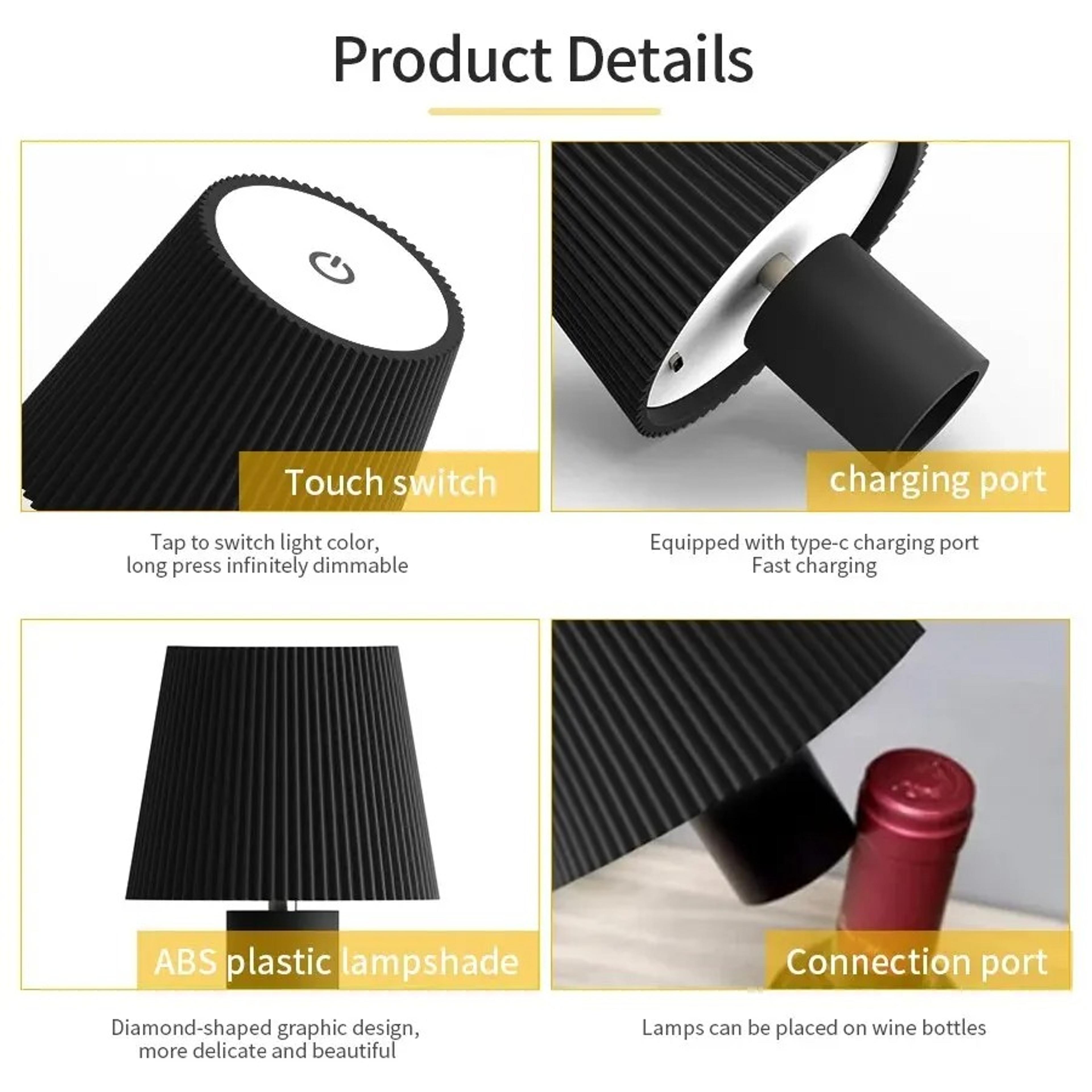 rgb wireless bottle light, rechargeable led table lamp, touch control for outdoor, restaurant, and party decor