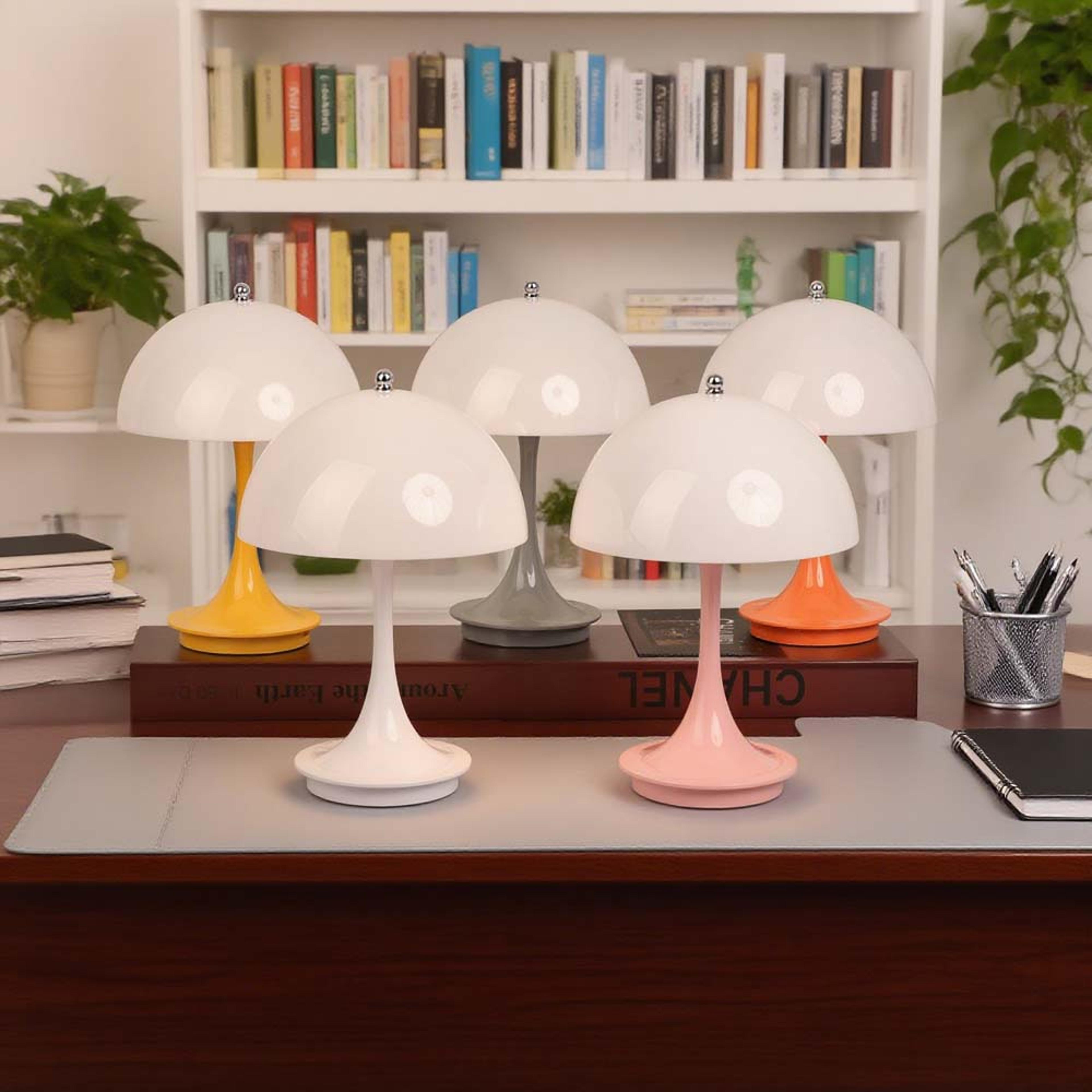 modern mushroom table lamp, rechargeable, portable night light with 3 color dimming, abs led decoration
