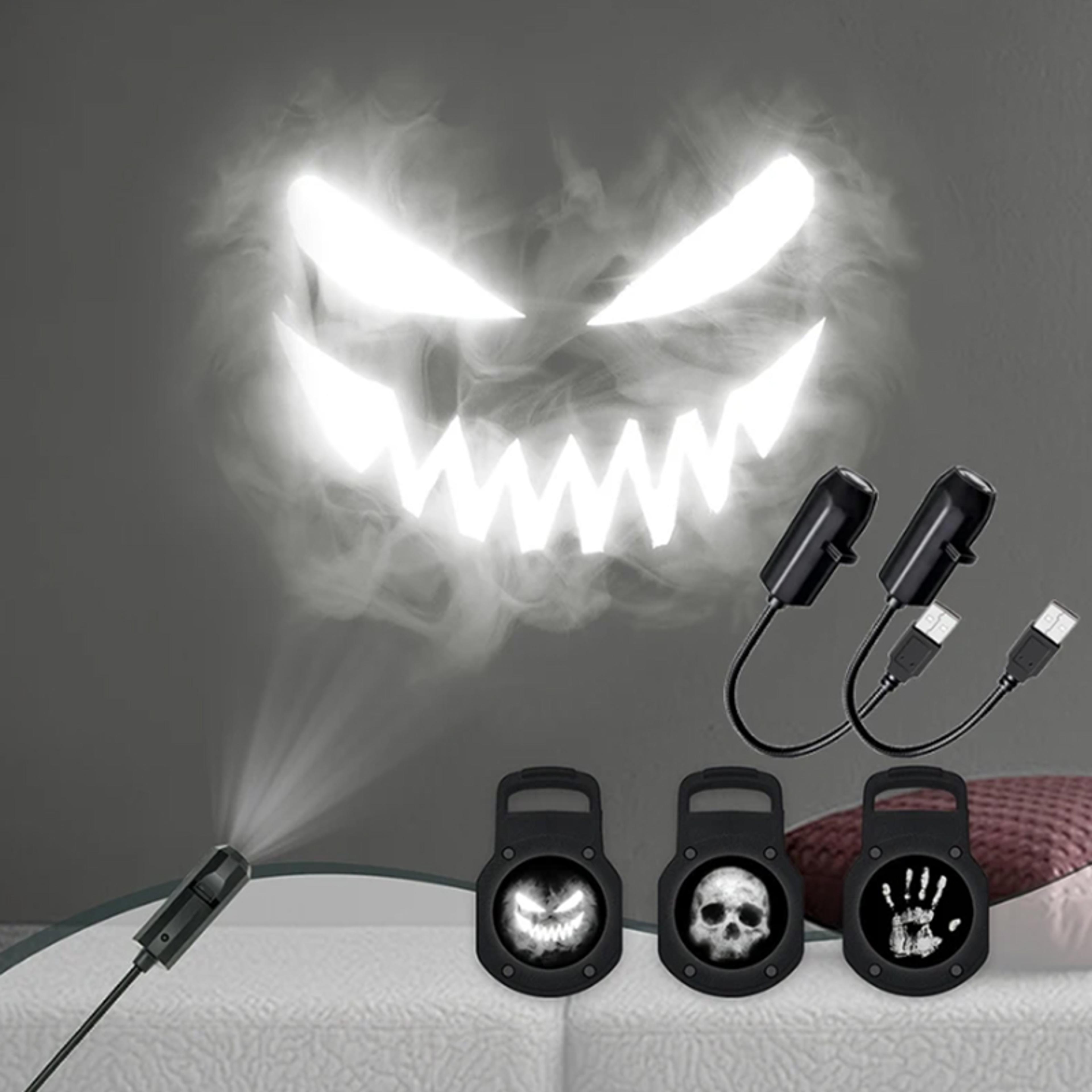 halloween skull projector lamp, led night light, rotatable wall and ceiling decor, 3 scenic modes, usb powered for dark