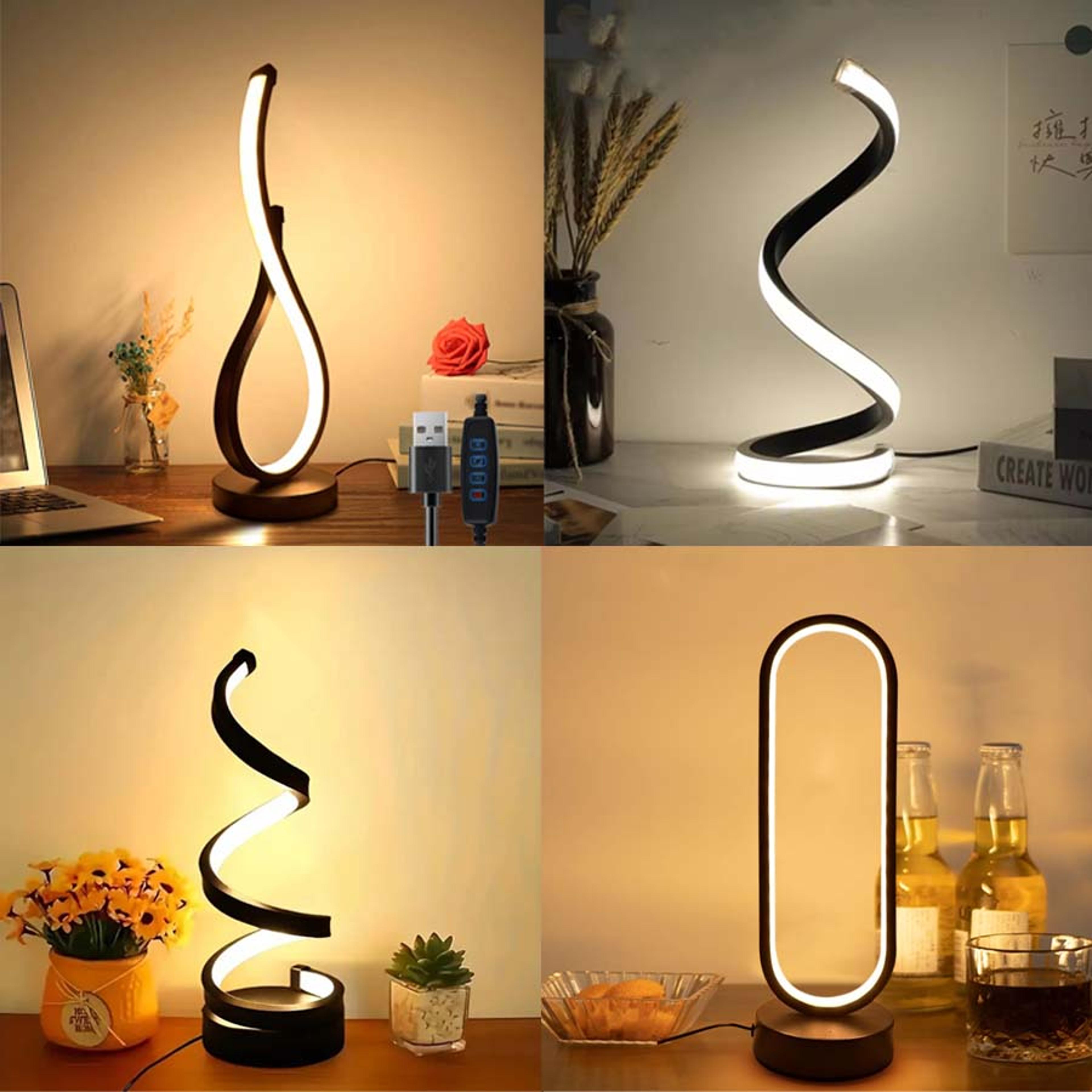 creative spiral led desk lamp, dimmable reading light with 3 colors, for bedroom, office, living room, and bedside decor