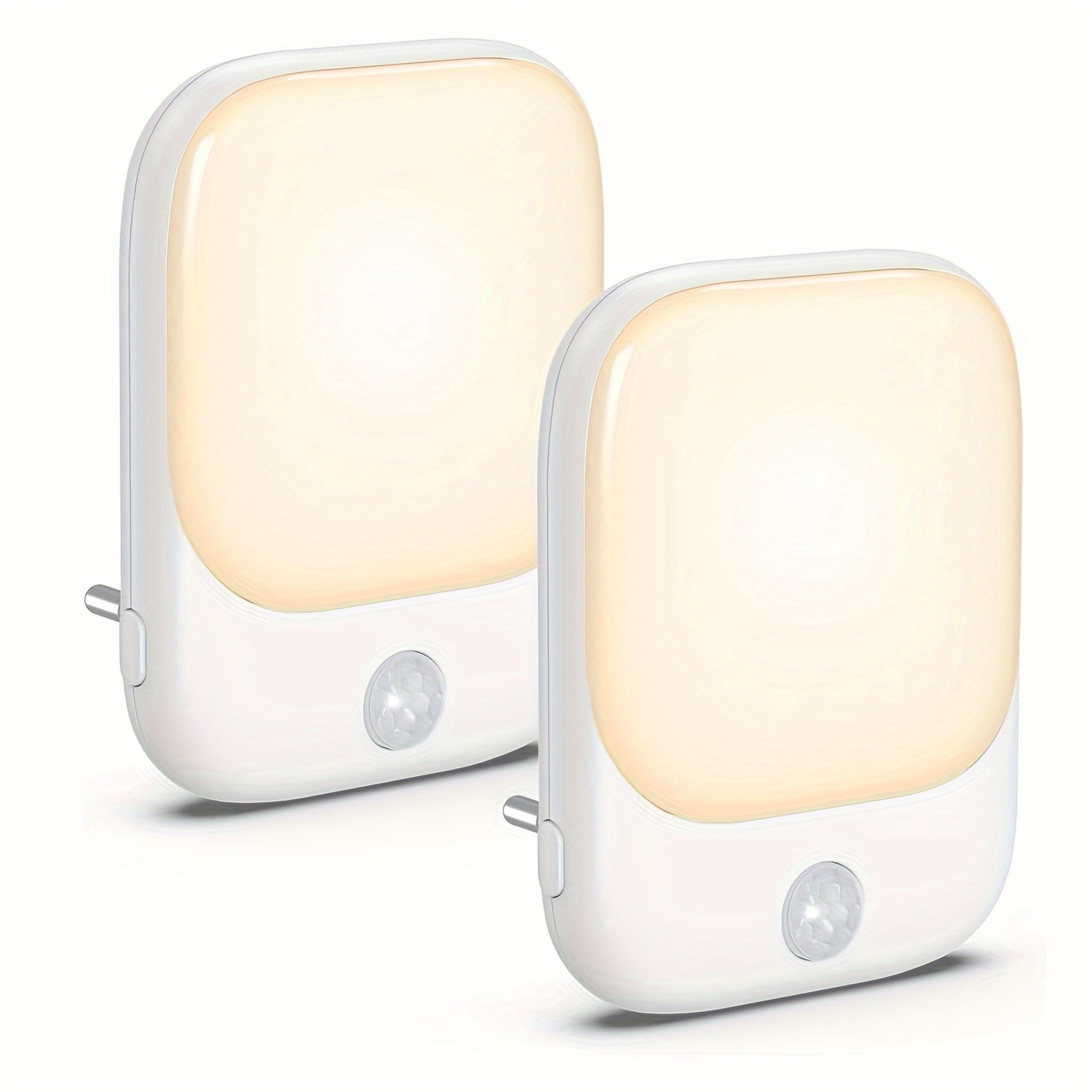 led motion sensor night light, plug in dimmable kids bedroom lamp, with auto dusk to dawn and wireless cabinet lighting