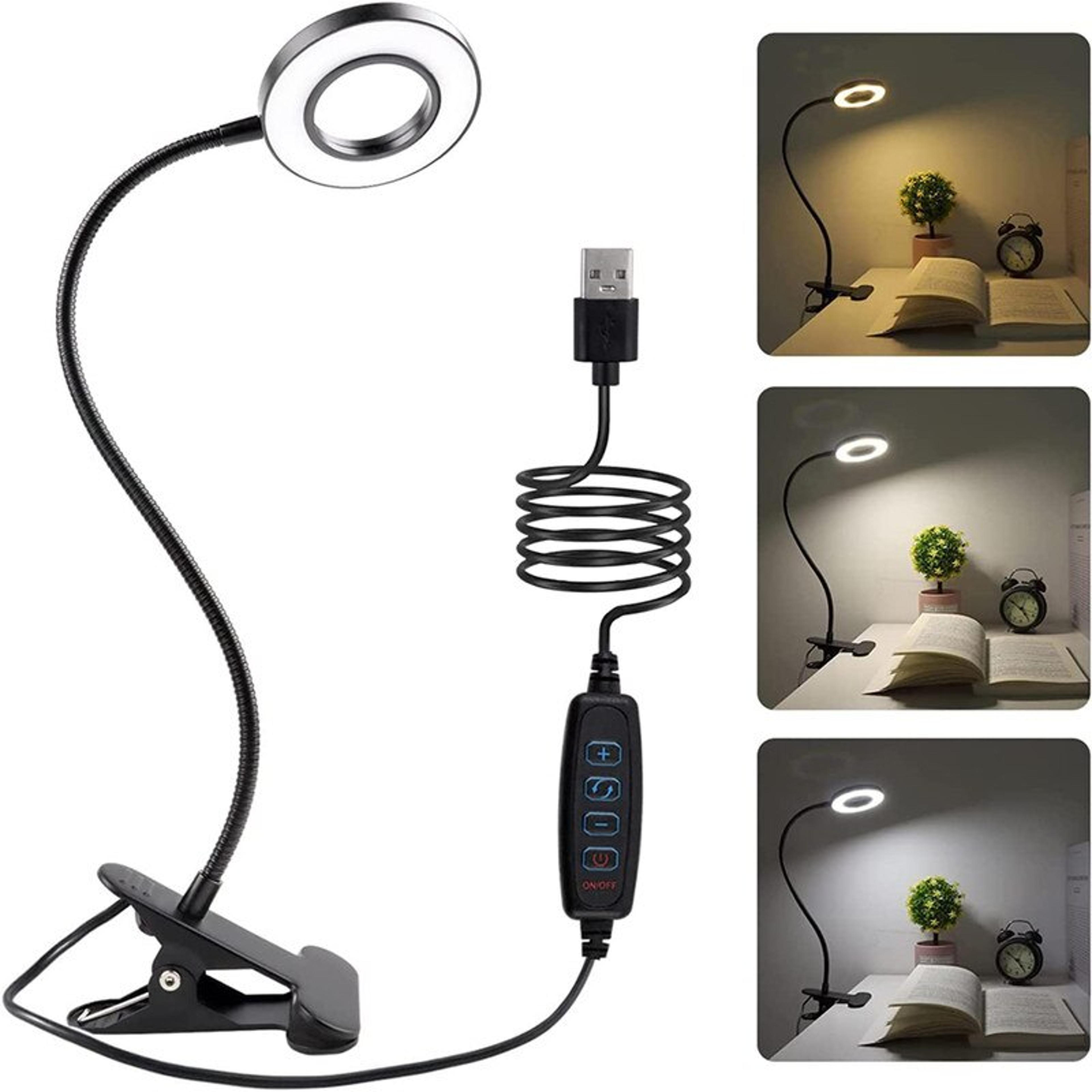 usb book light, led desk clip lamp, 360 flexible gooseneck, brightness adjustable reading table light