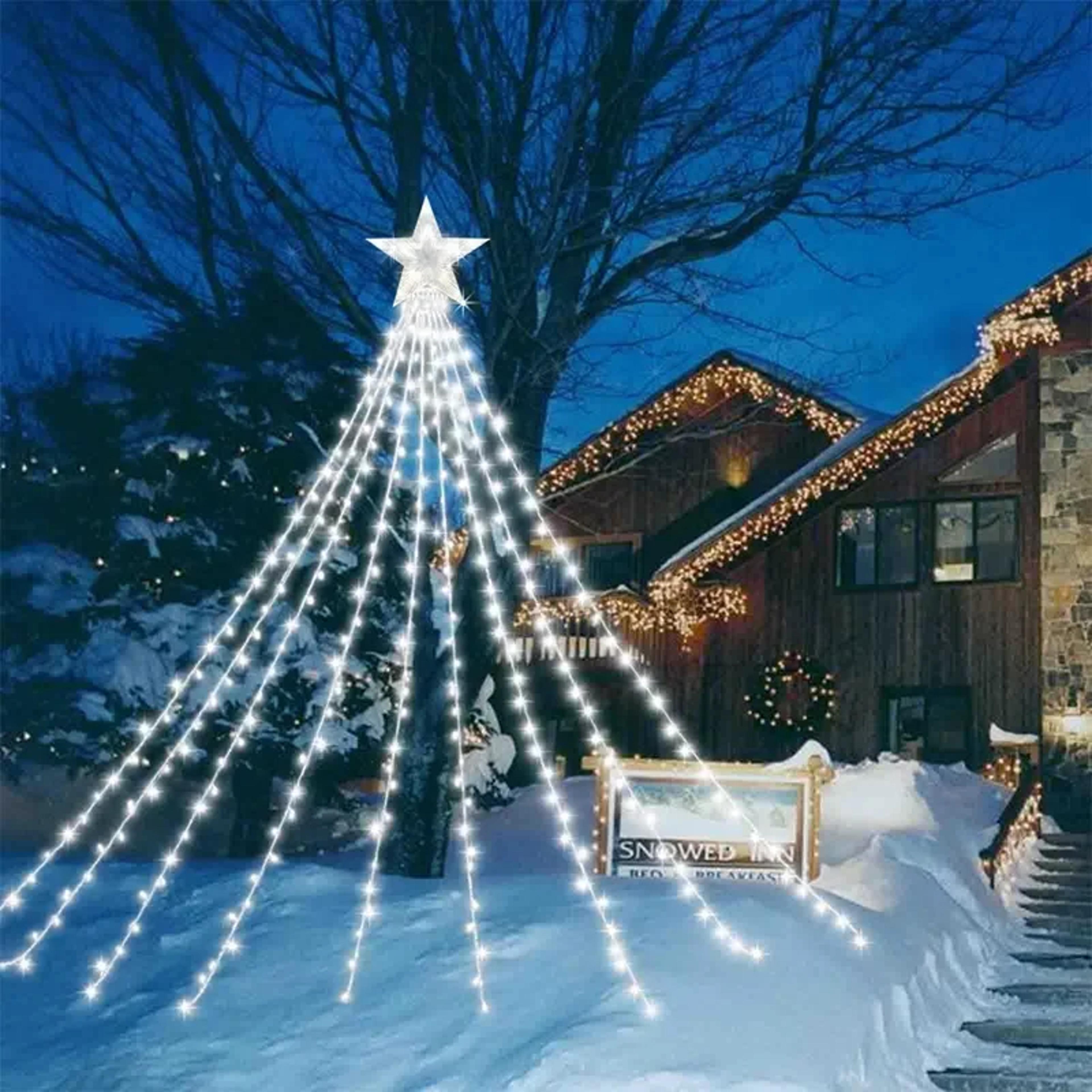 pentagram fairy lamp, waterproof christmas decorations, led waterfall tree light, camping holiday string lights