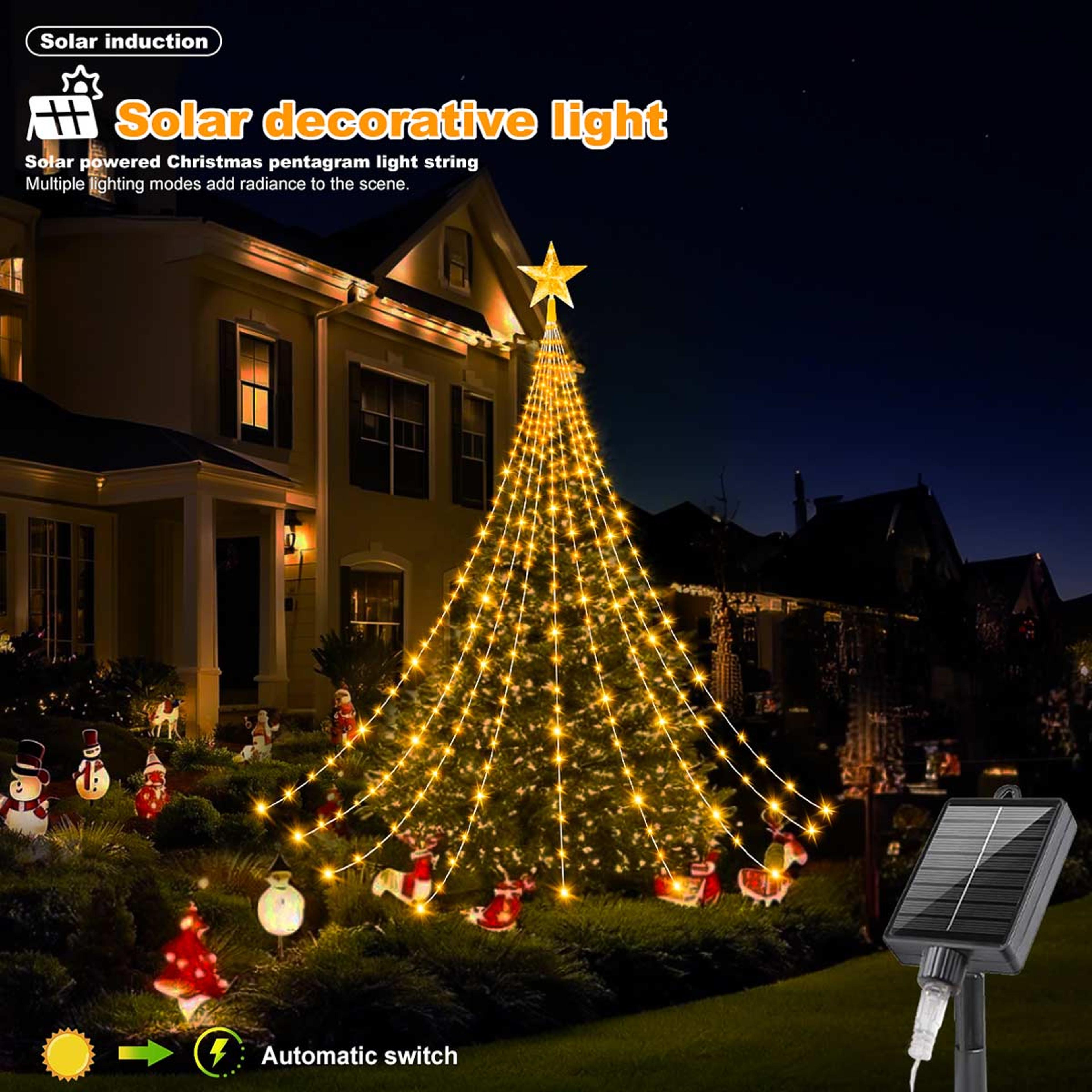 solar christmas lights, outdoor star string lights, waterfall fairy lights for tree and wedding