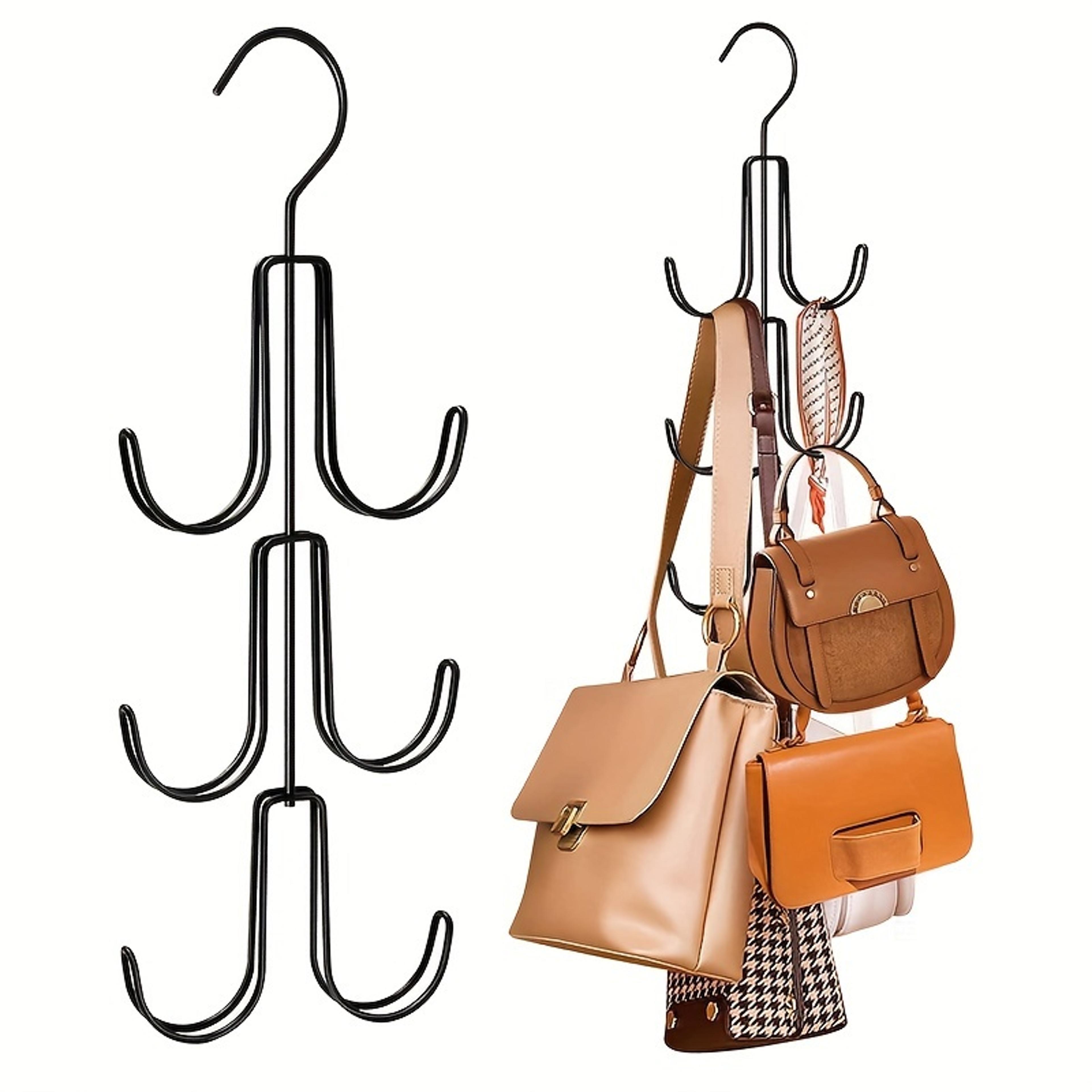 heavy duty storage organizer, stainless steel multi layer hanger, lacquered finish for bags, scarves, belts