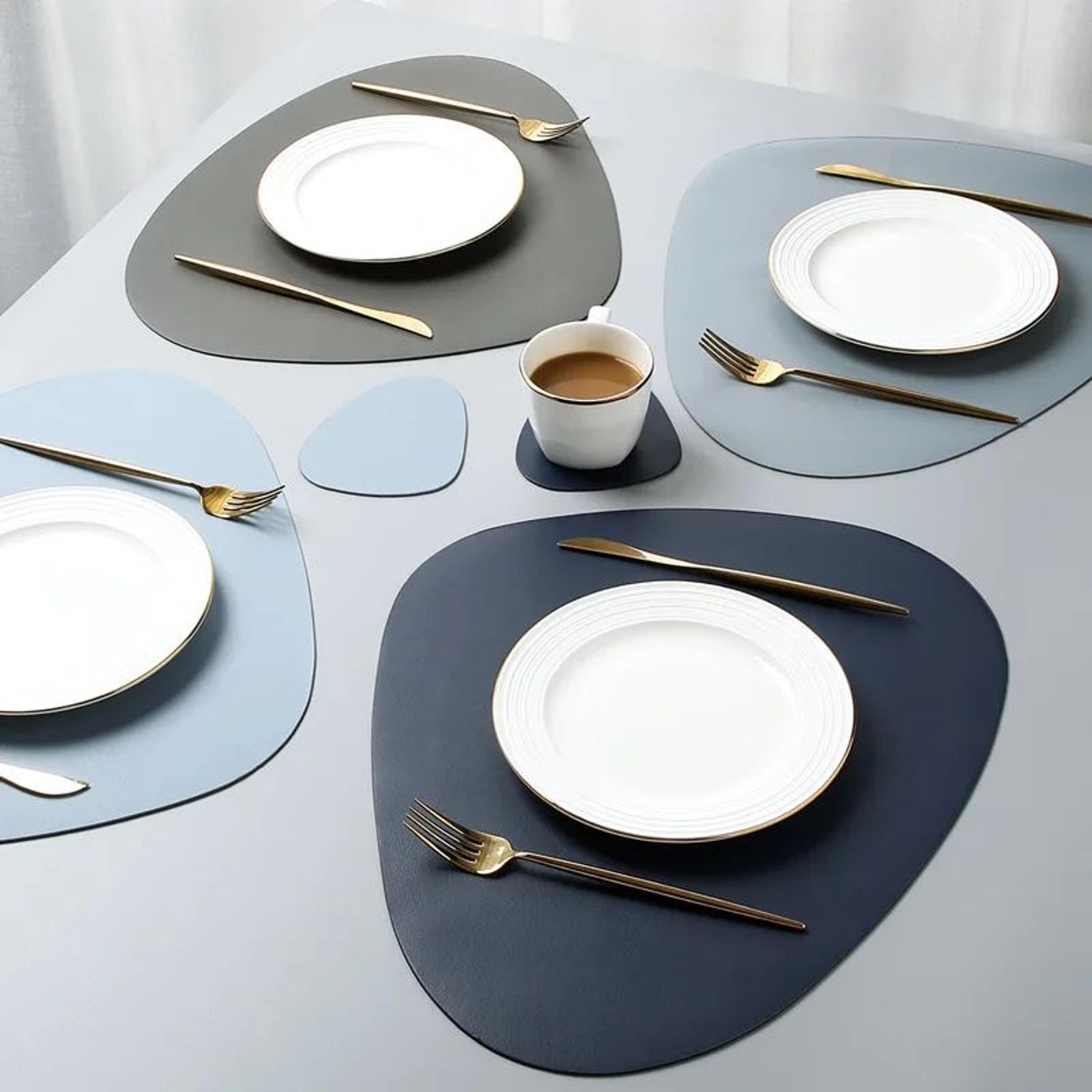 triangle leather place mats, non slip insulation pads for kitchen dining table, modern nordic decor, steak pad set