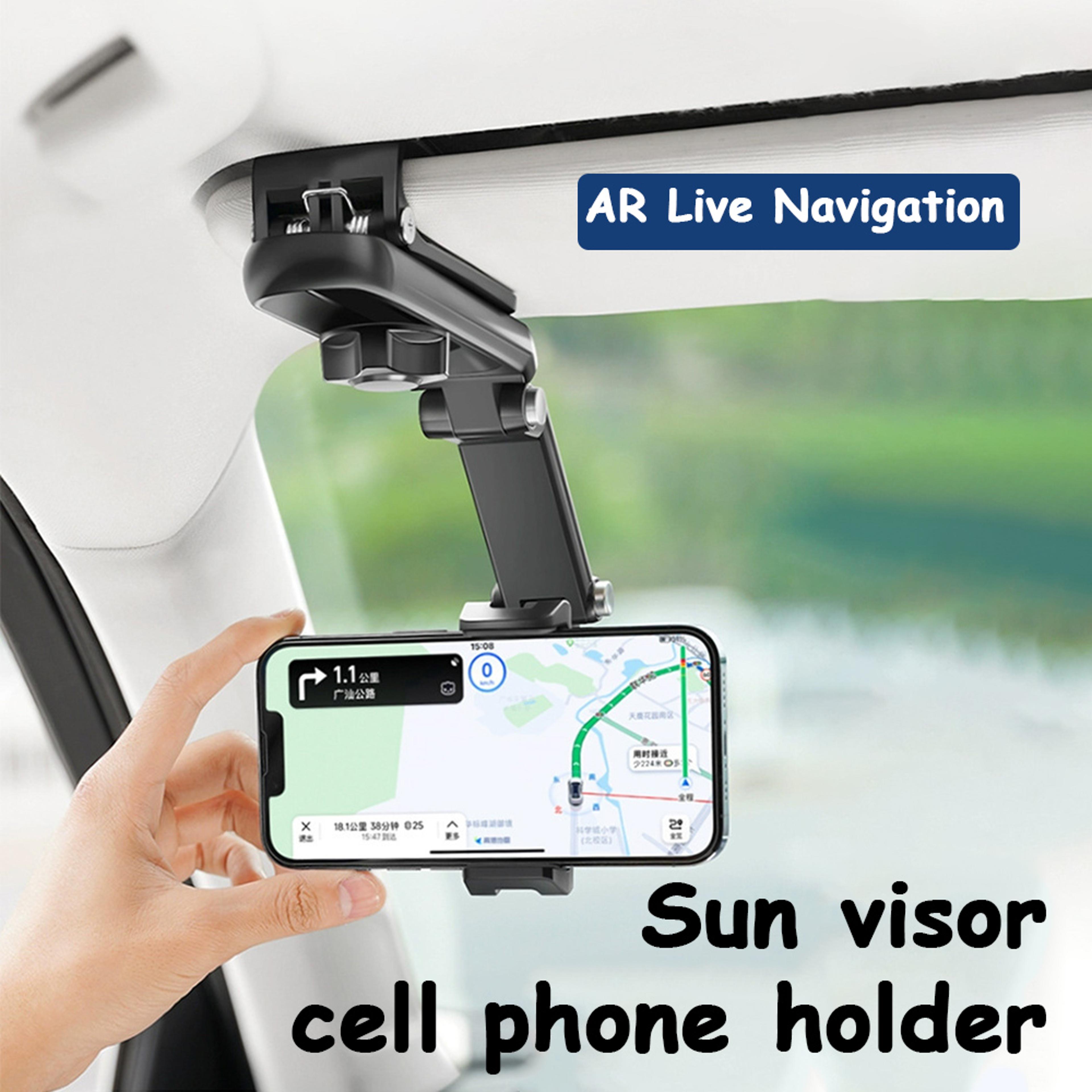 universal rotating car sun visor phone holder, multifunctional cell phone mount for iphone, samsung, android