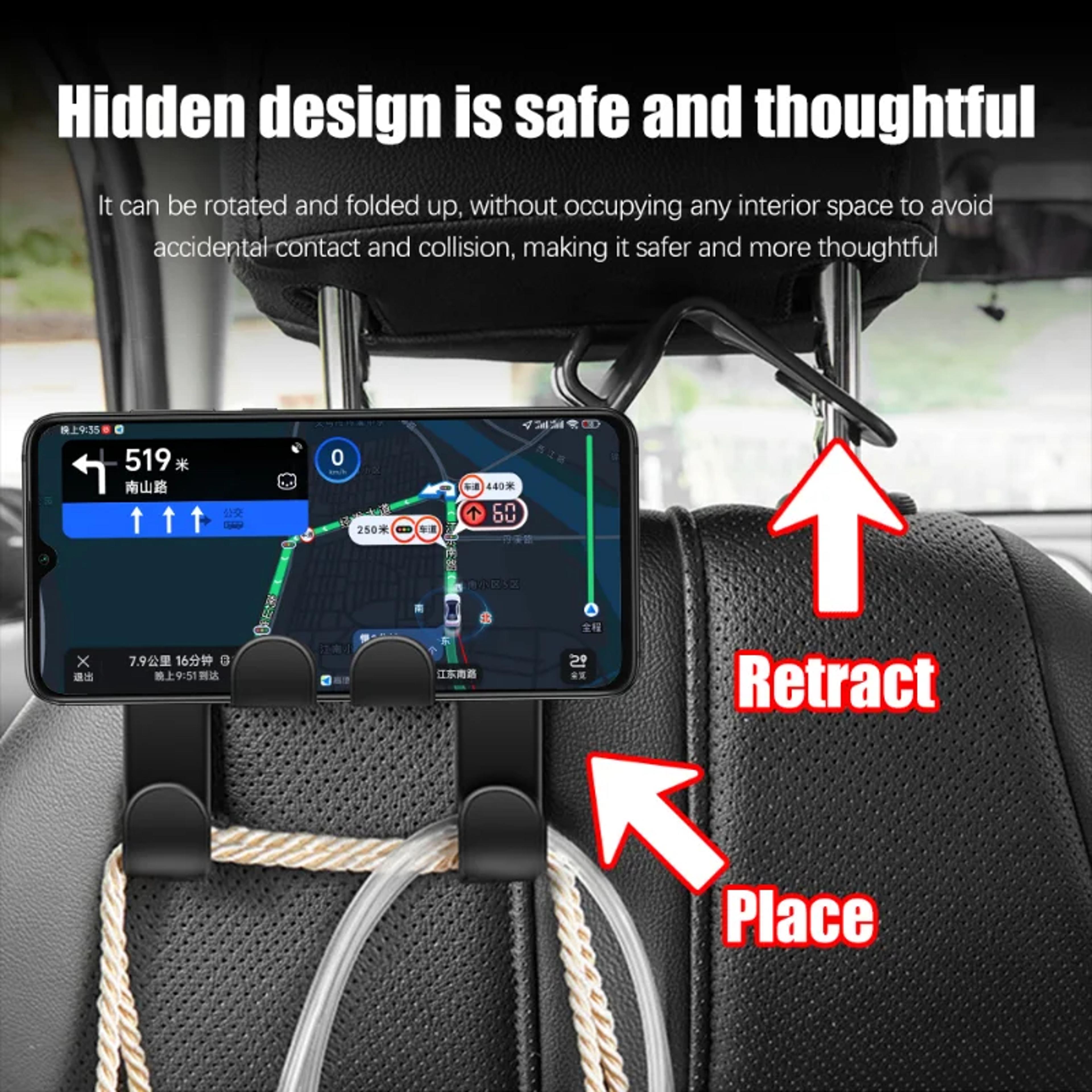car seat back hook organizer, double head phone hanger, multifunctional headrest hook, hanging bag car interior