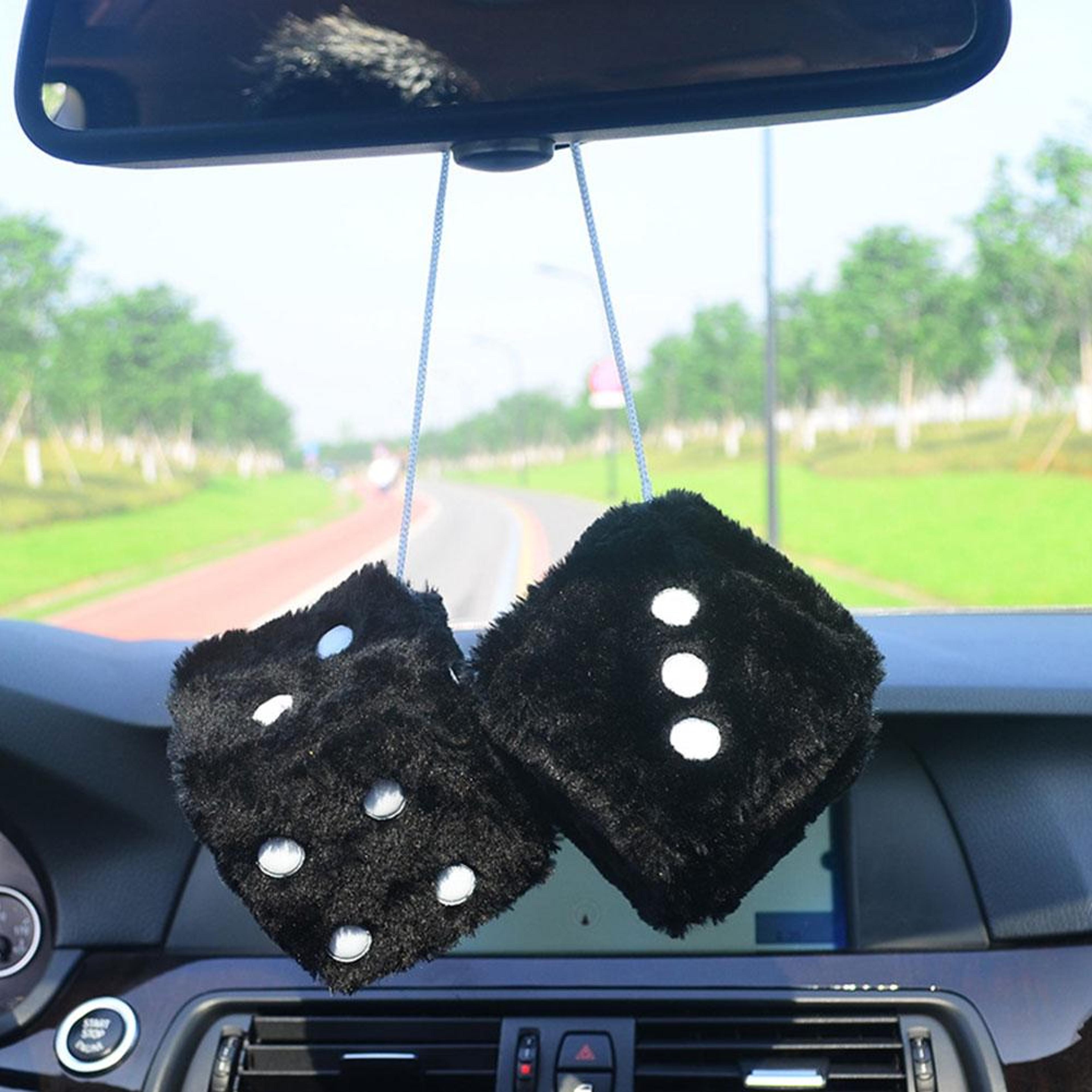 fuzzy pink plush dice, retro hanging mirror dices, cute square plush ornament for car interior or kids room