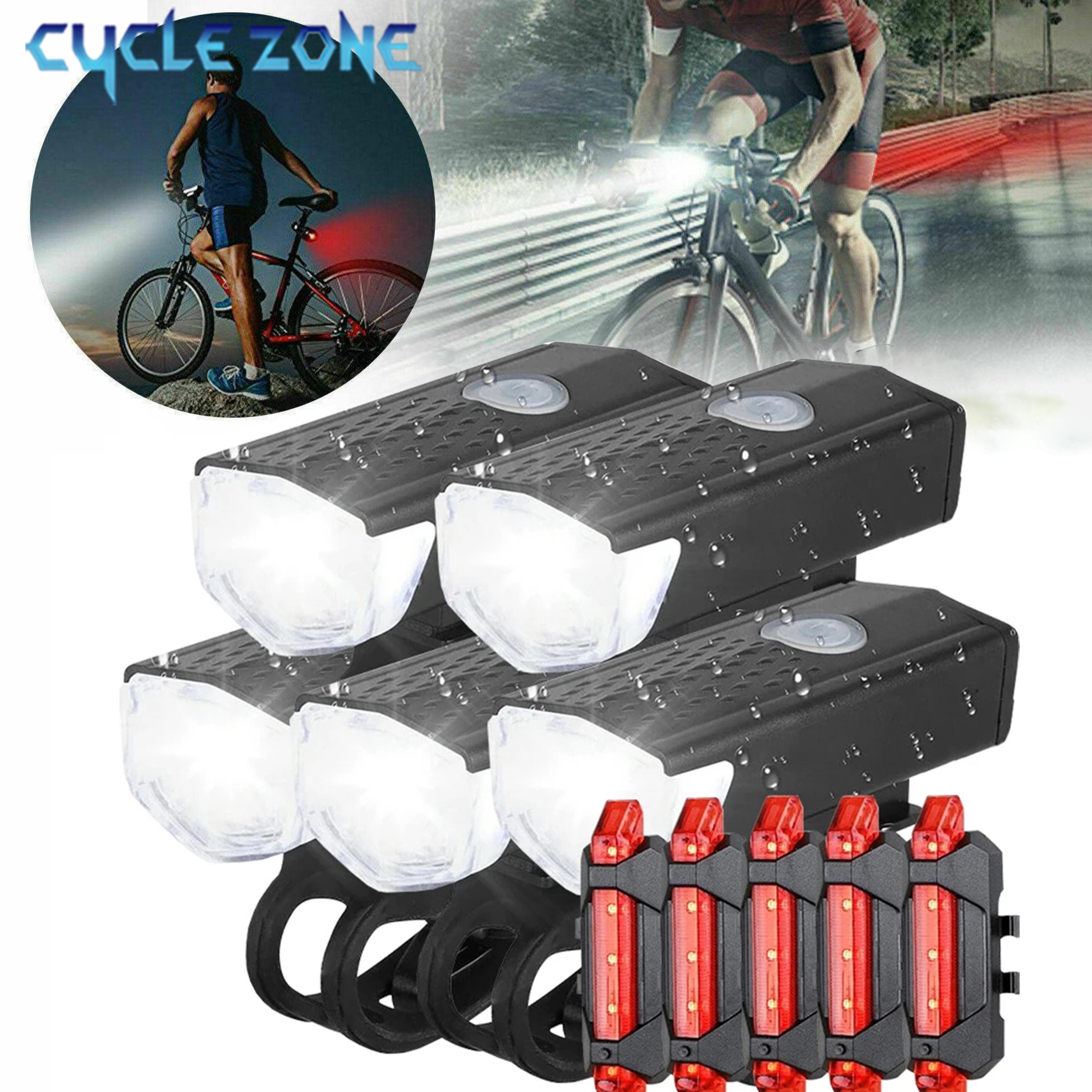 led rechargeable bicycle headlight, front rear bike light set, red warning tail light for mtb and night cycling