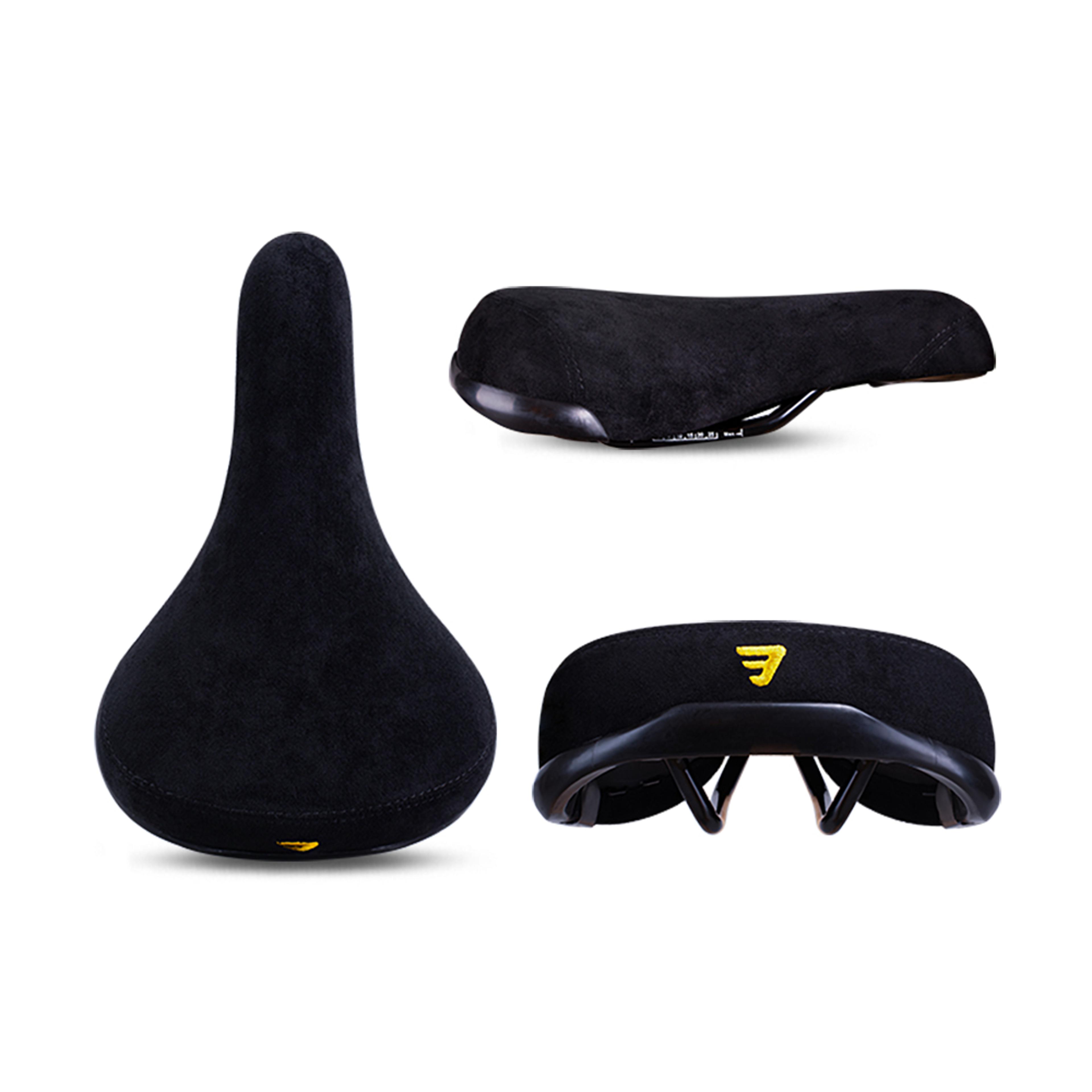 flannelette bike seat, wheelie black bicycle saddle with logos, embroidery logo rail