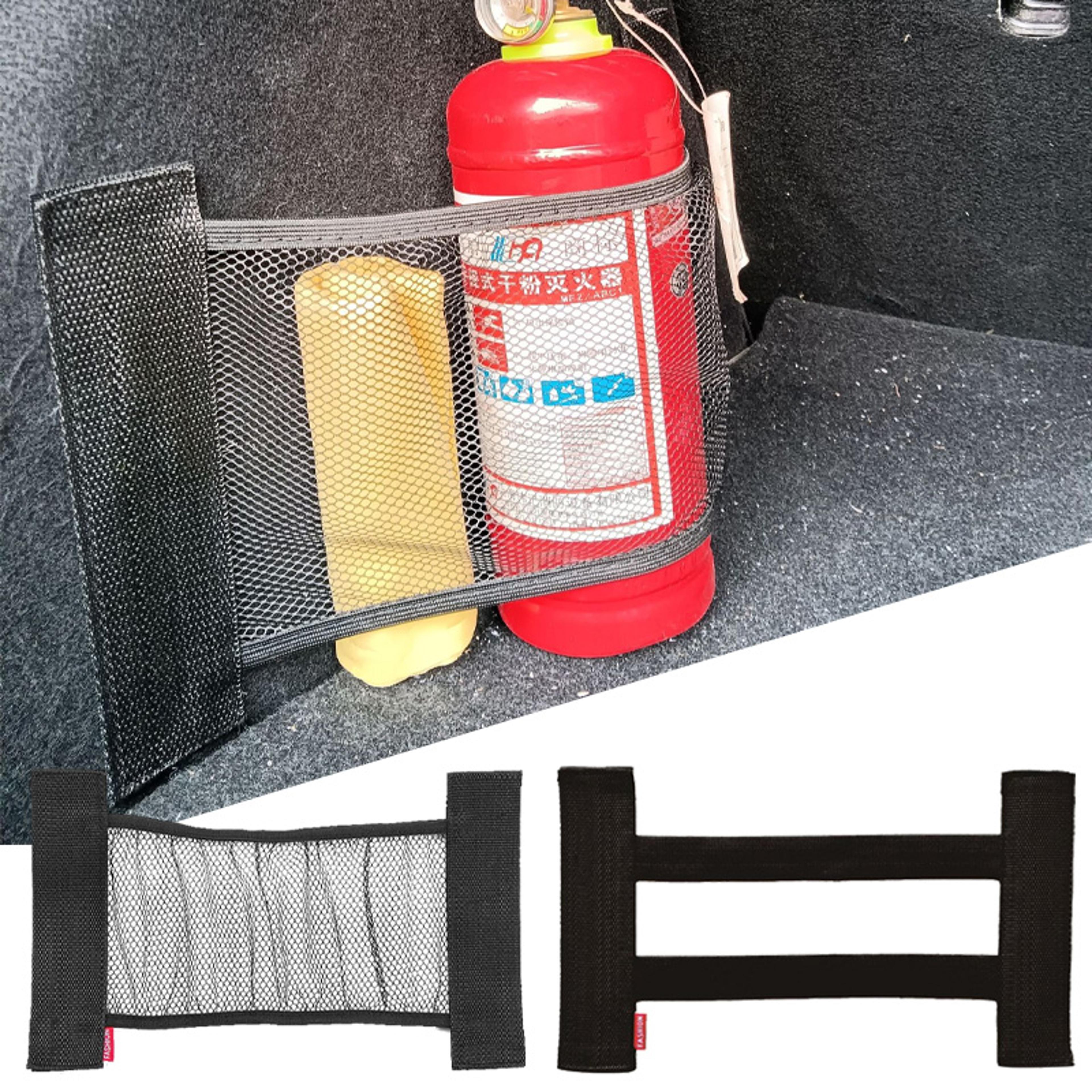 car interior organizer, rear trunk elastic mesh fixed straps, seat back storage net car accessory