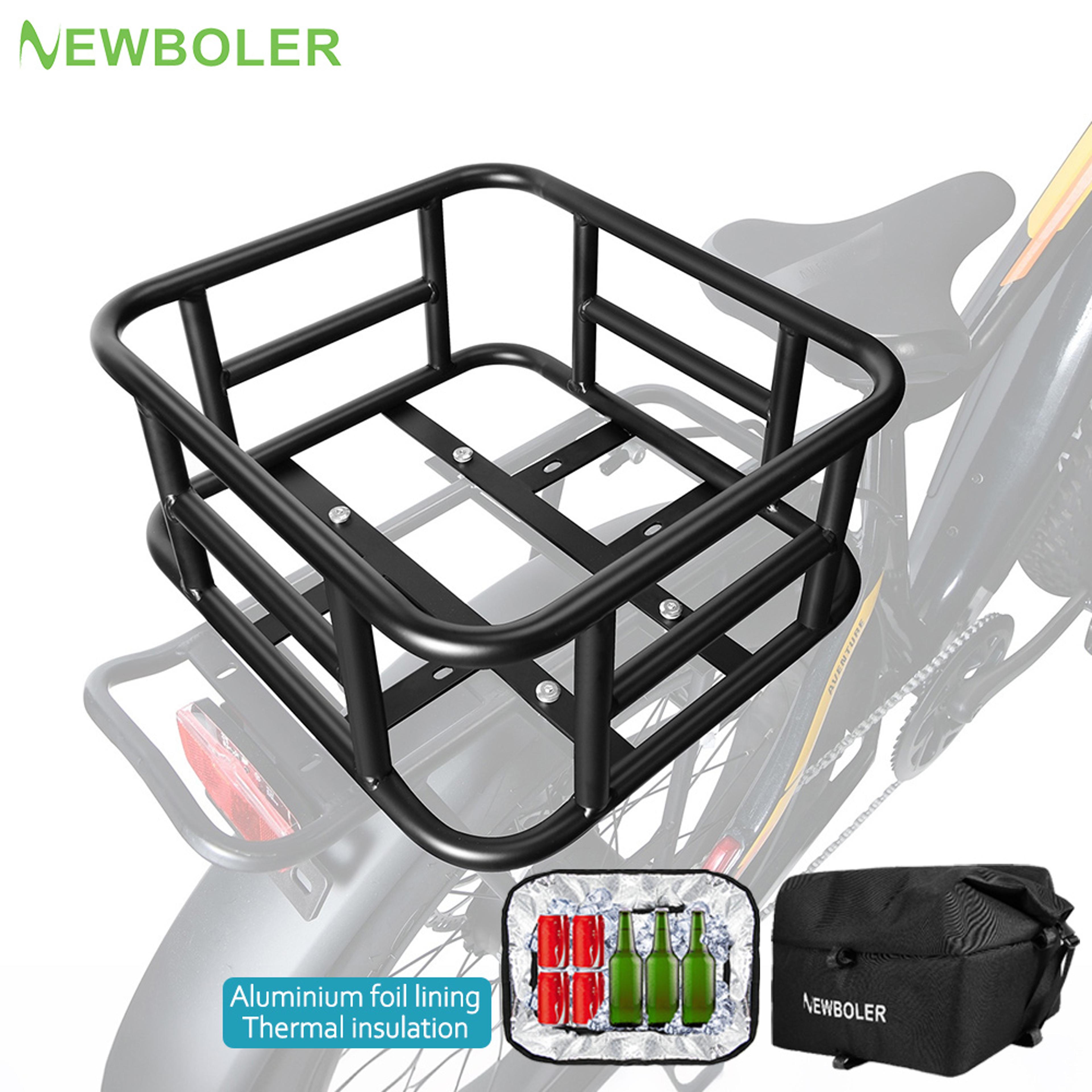 bicycle cargo rack bag, rear and front e-bike basket, large capacity bike basket for travel and daily shopping