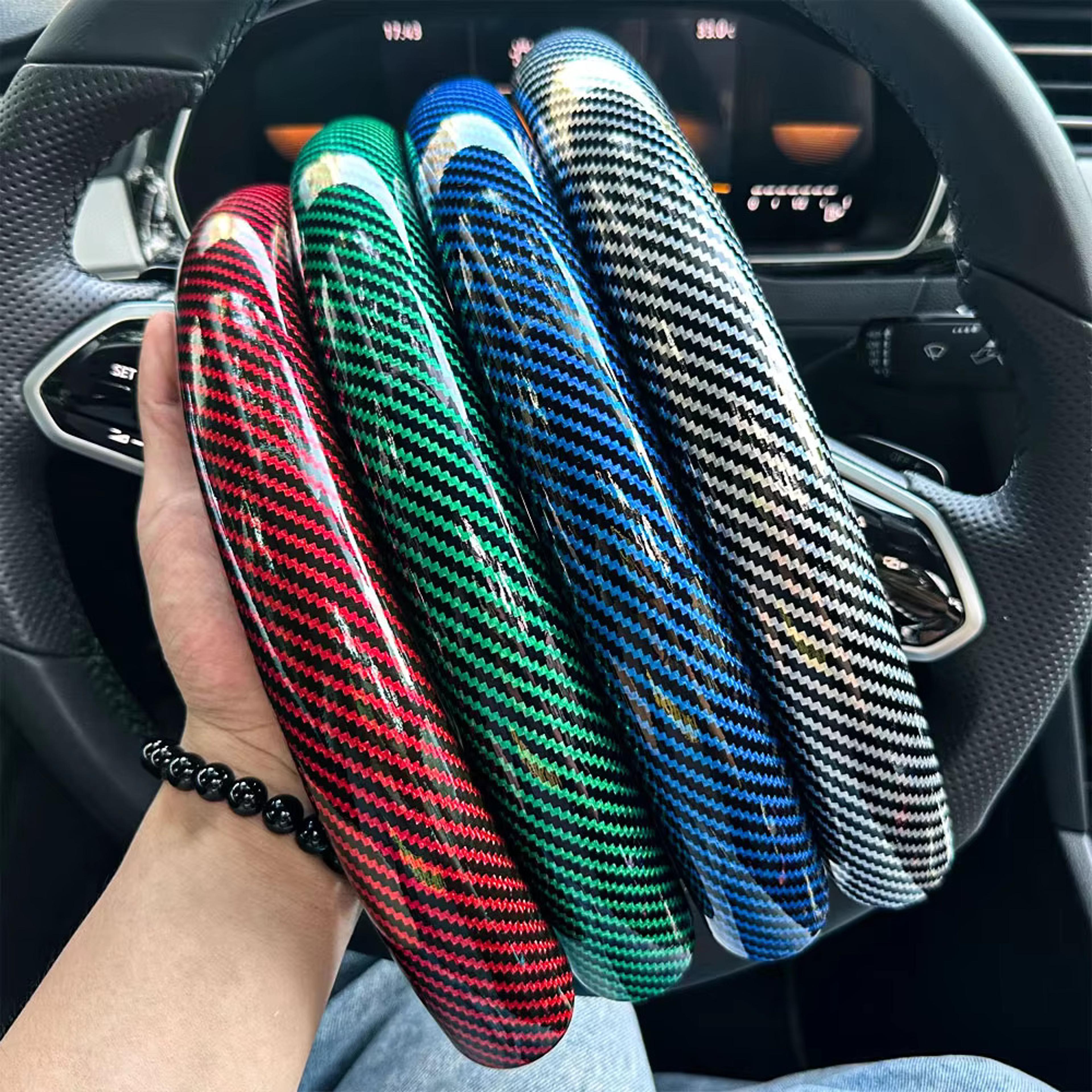 carbon fiber steering wheel cover non slip silicone grip set universal fit