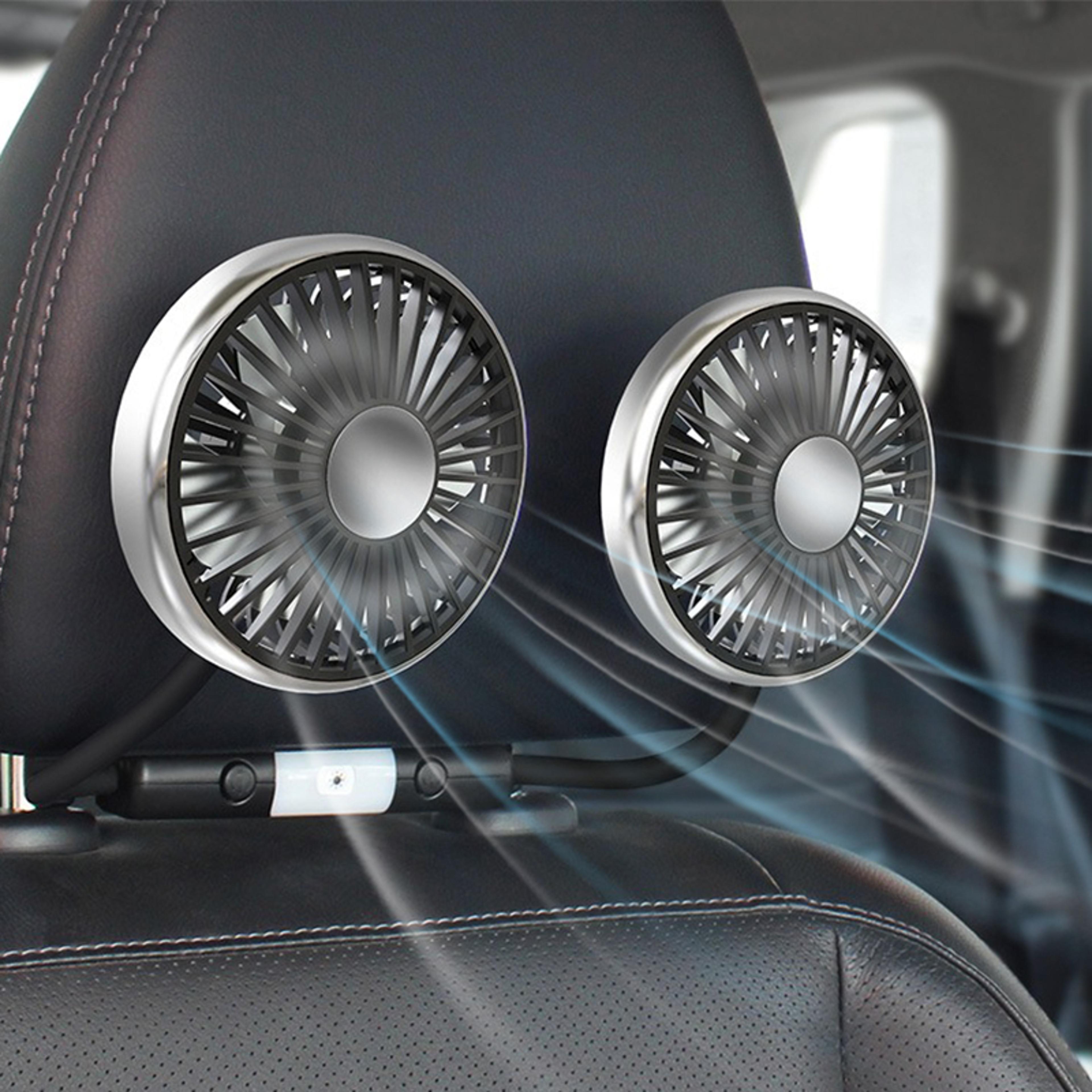 rotating dual head usb car back seat fan with speed cooling for cars and suvs