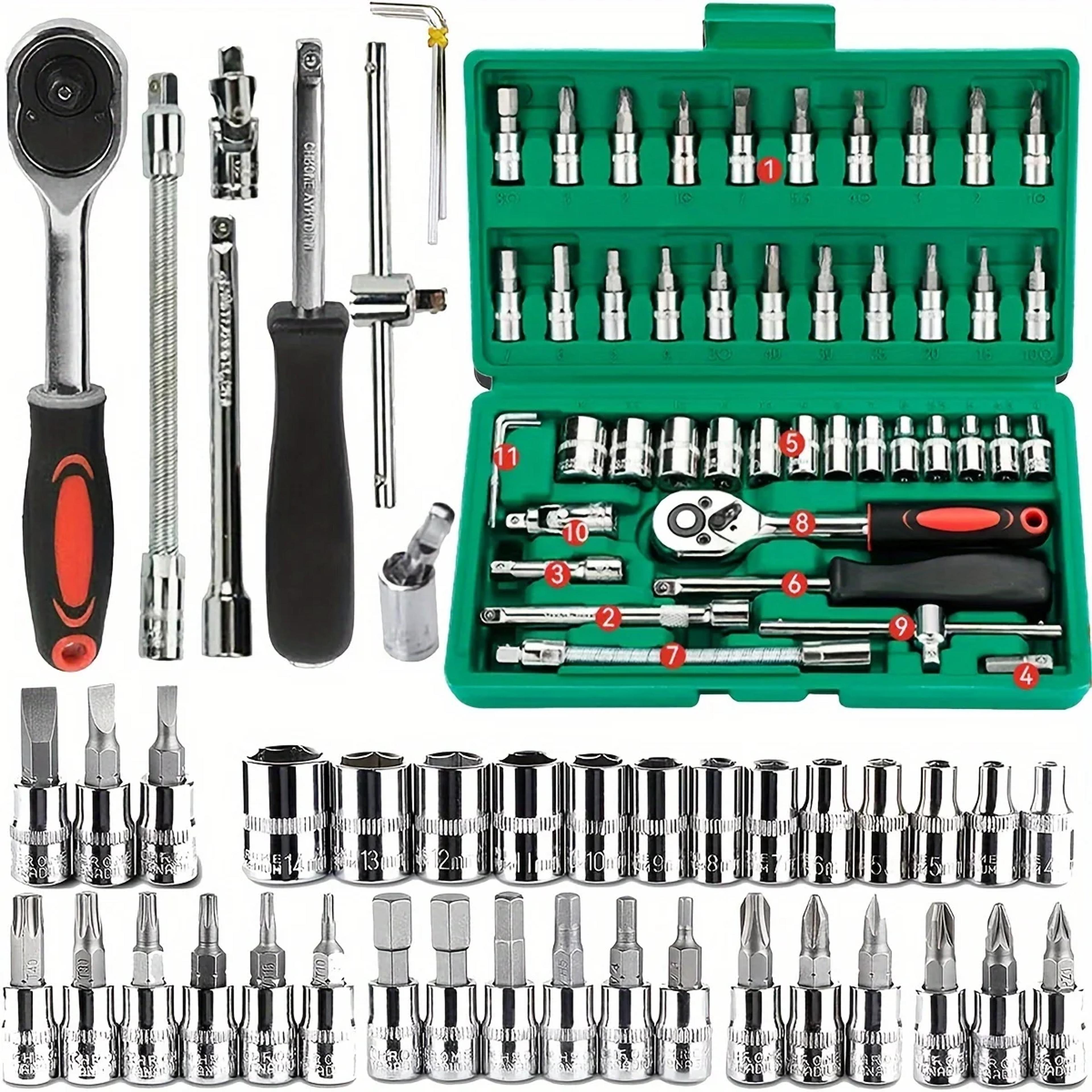 socket set ratchet wrench mechanic tool kit with metric sockets and hex bits