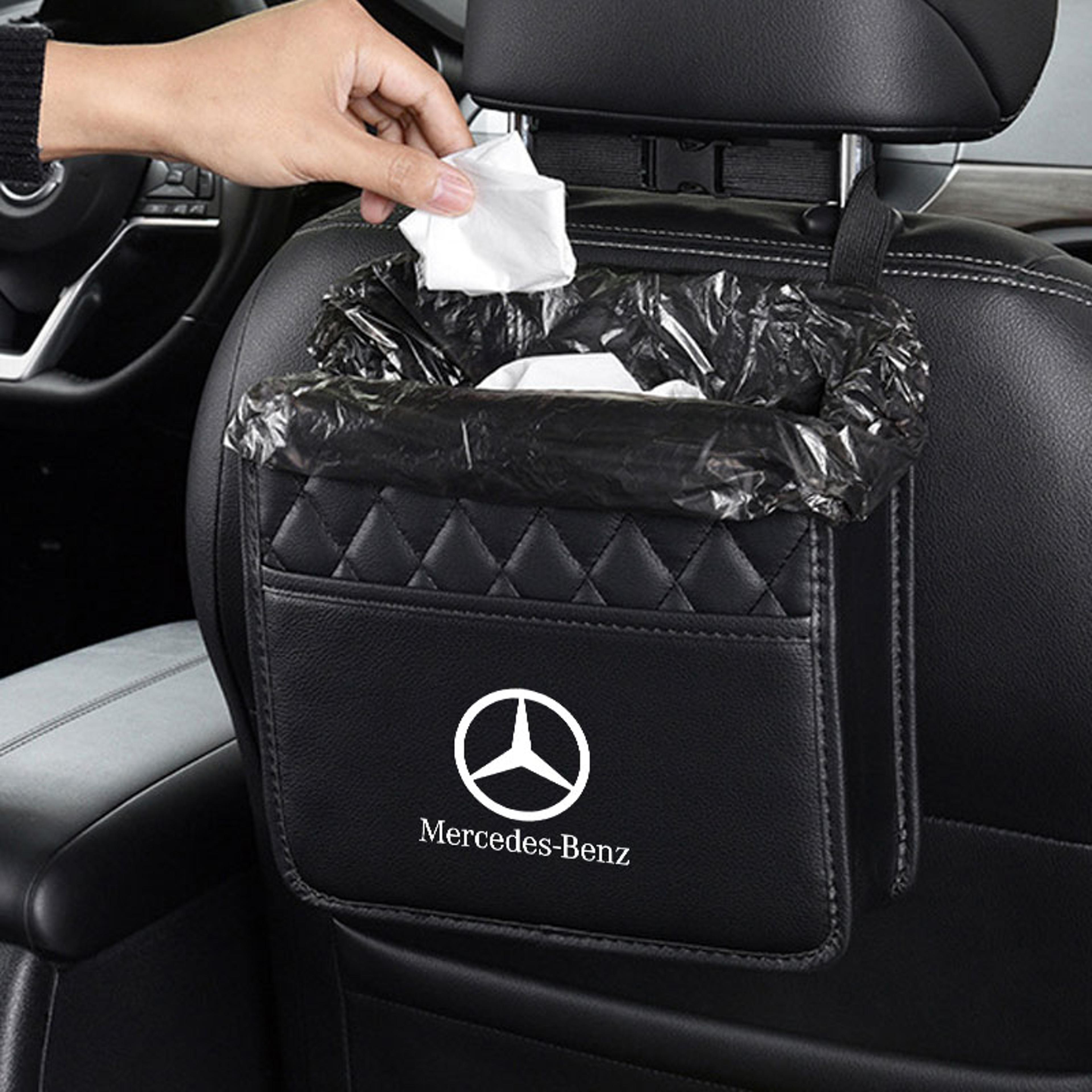 premium leather car seat organizer & car trash bag for mercedes benz multifunction car storage bag