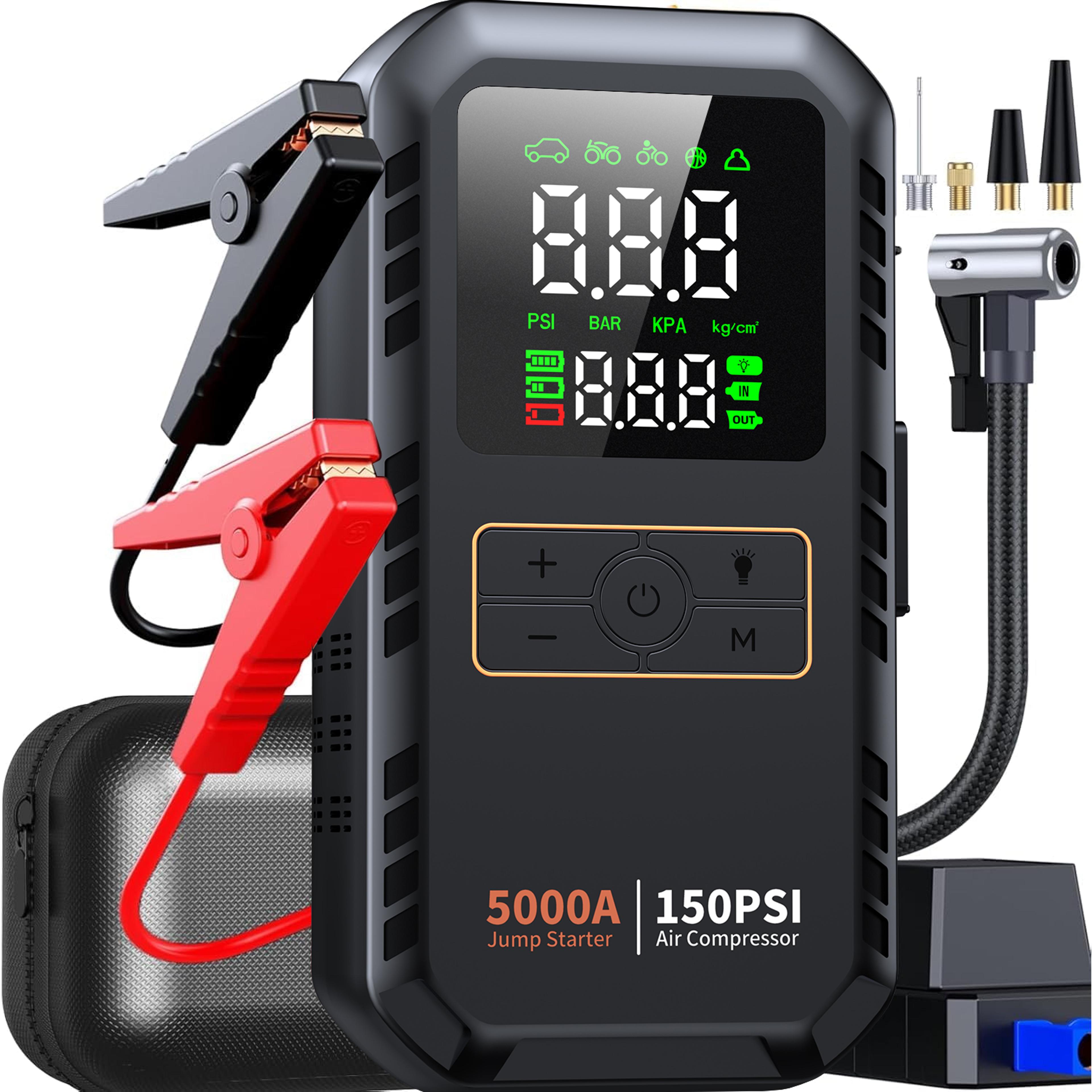 car jump starter with air compressor portable battery booster & tire inflator