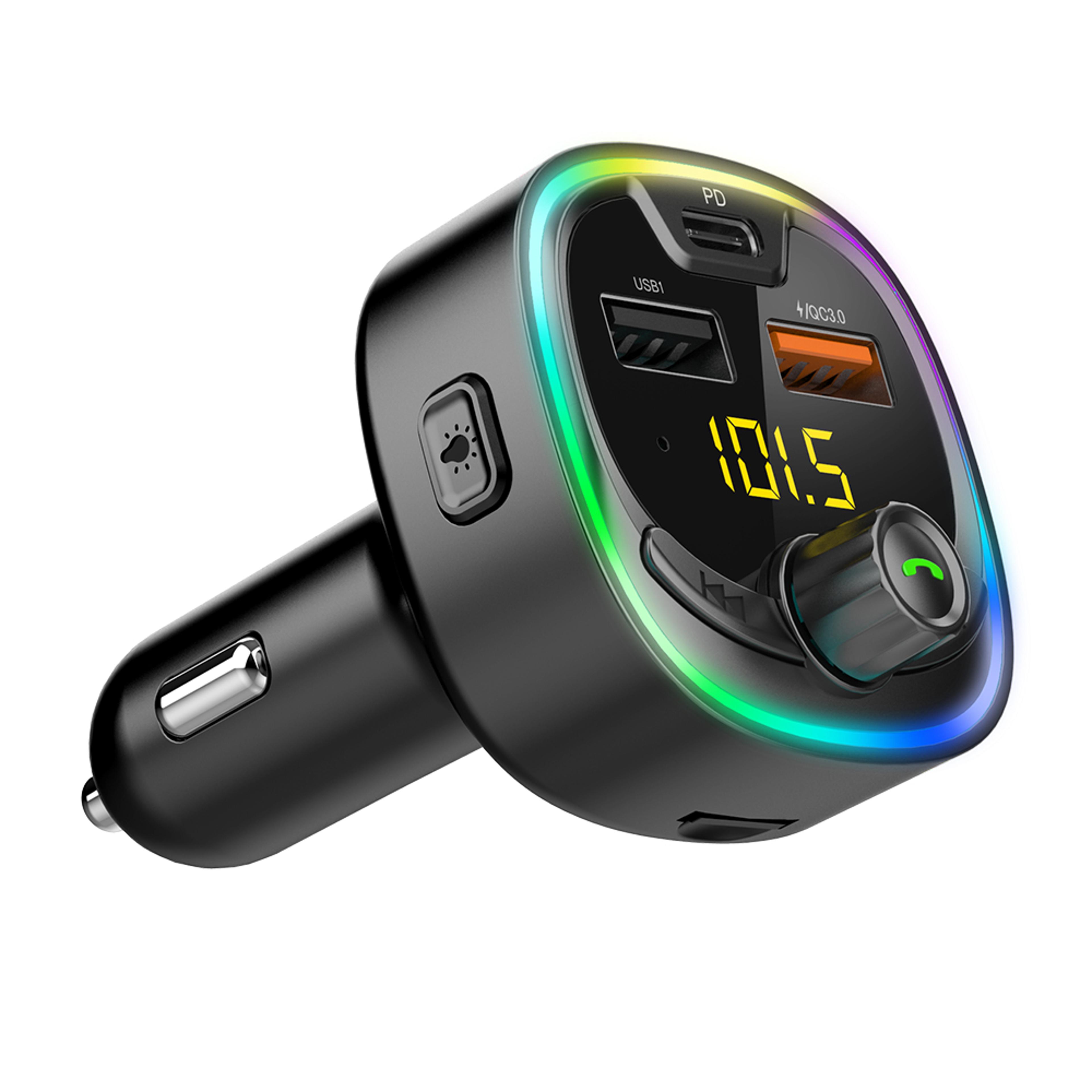 wireless car fm transmitter with usb c fast charger and hands free calling