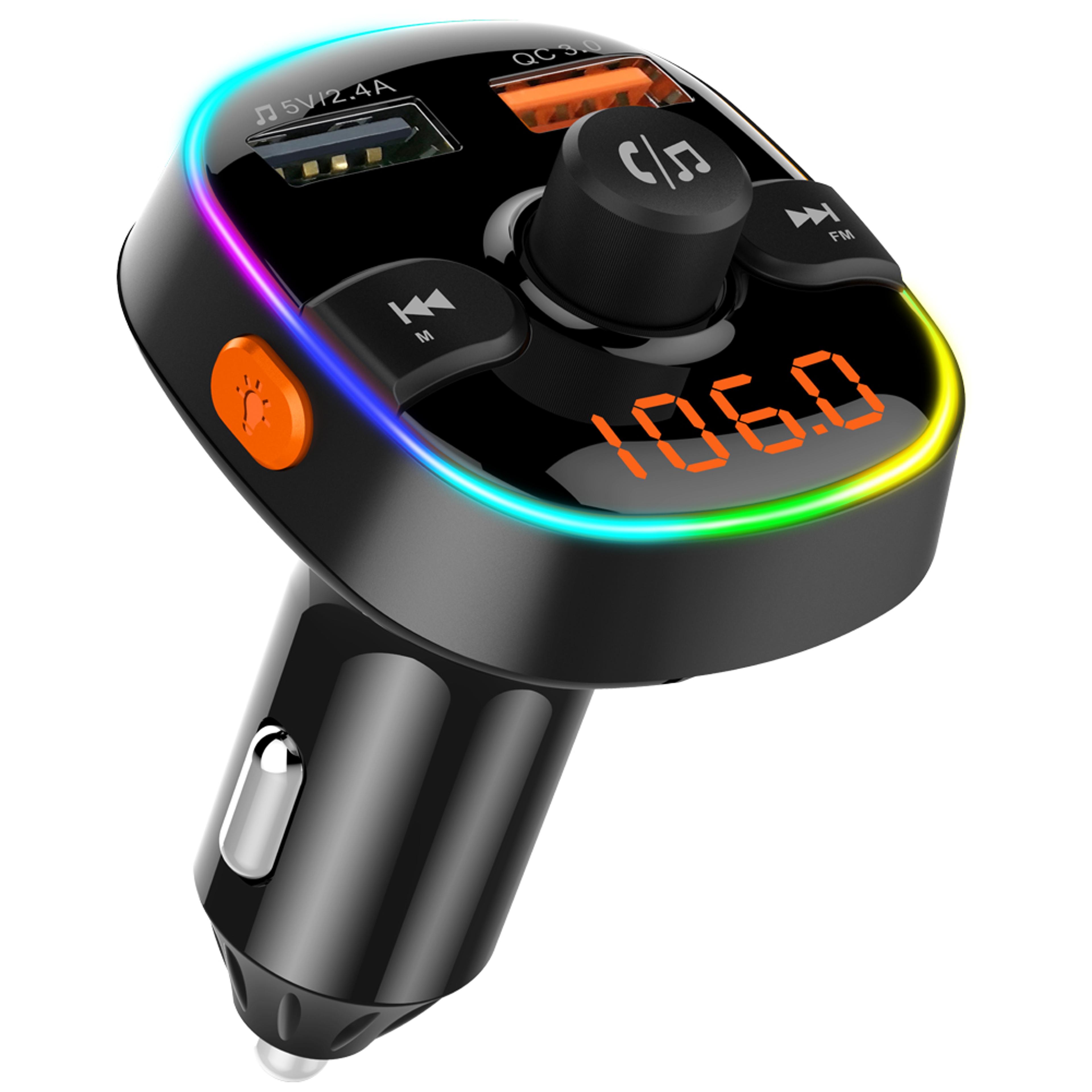 car bluetooth mp3 player fm transmitter with dual usb quick charge and ambient light display