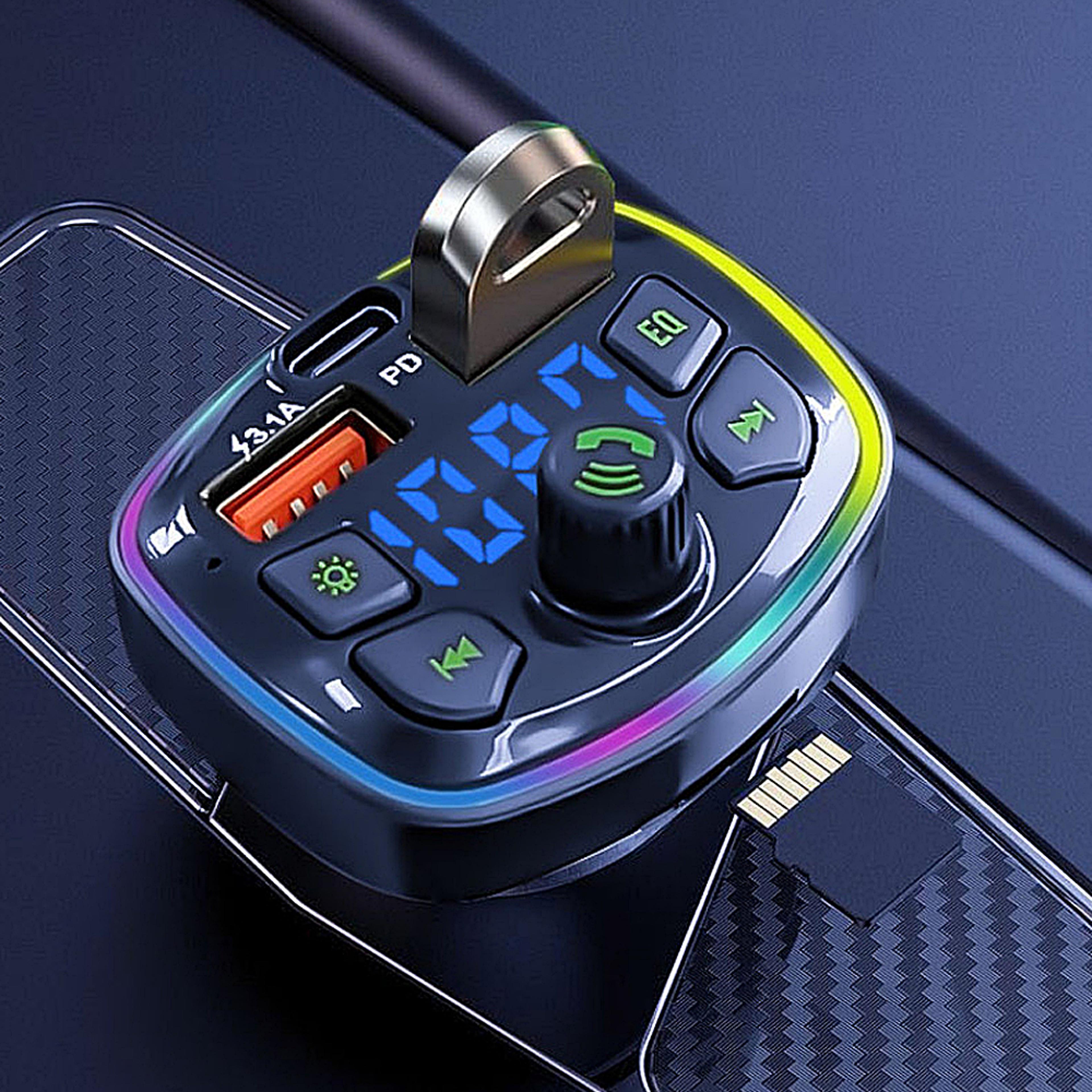 bluetooth fm transmitter car charger with dual usb and type c fast charging