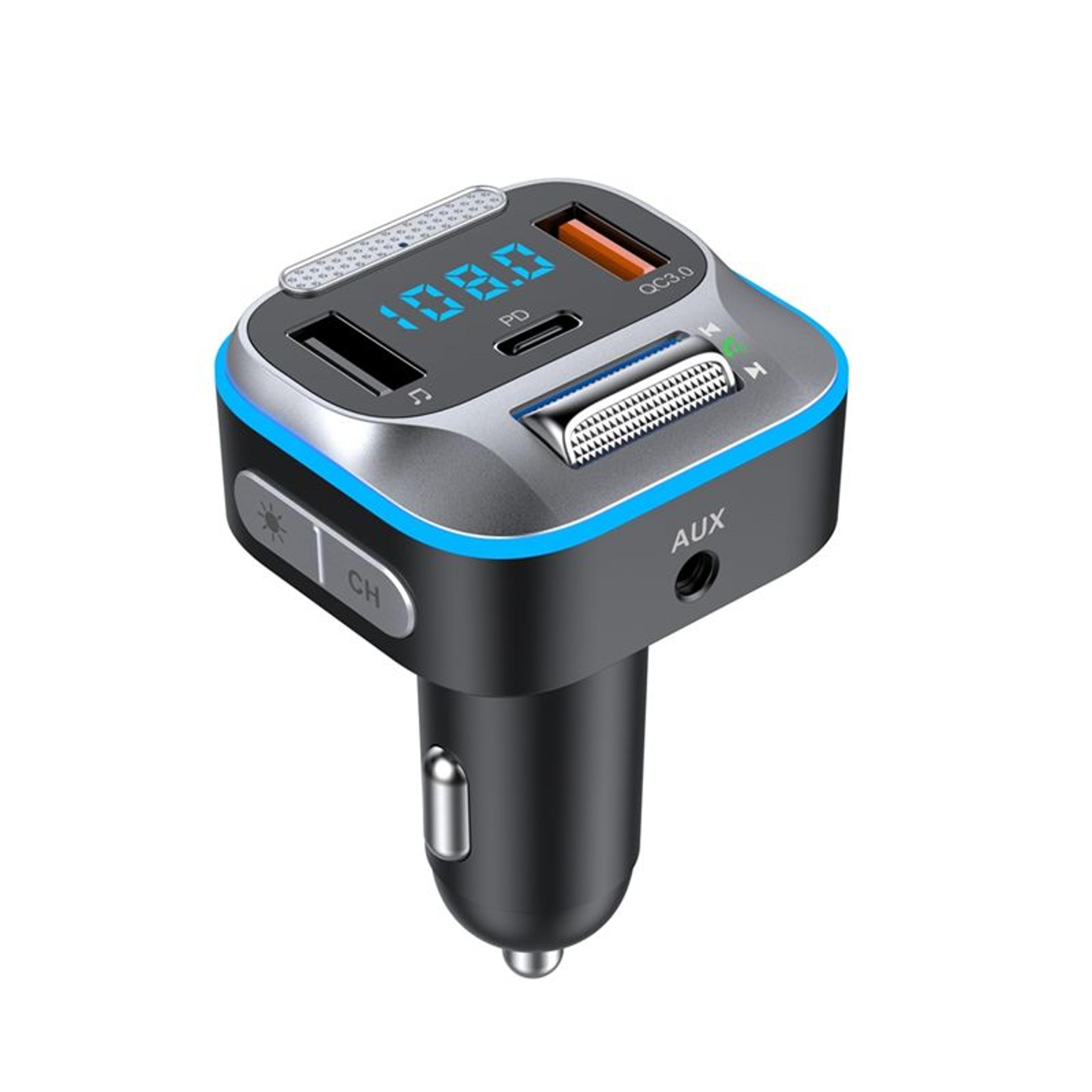 car fm transmitter bluetooth with bass boost fast charging and led lights