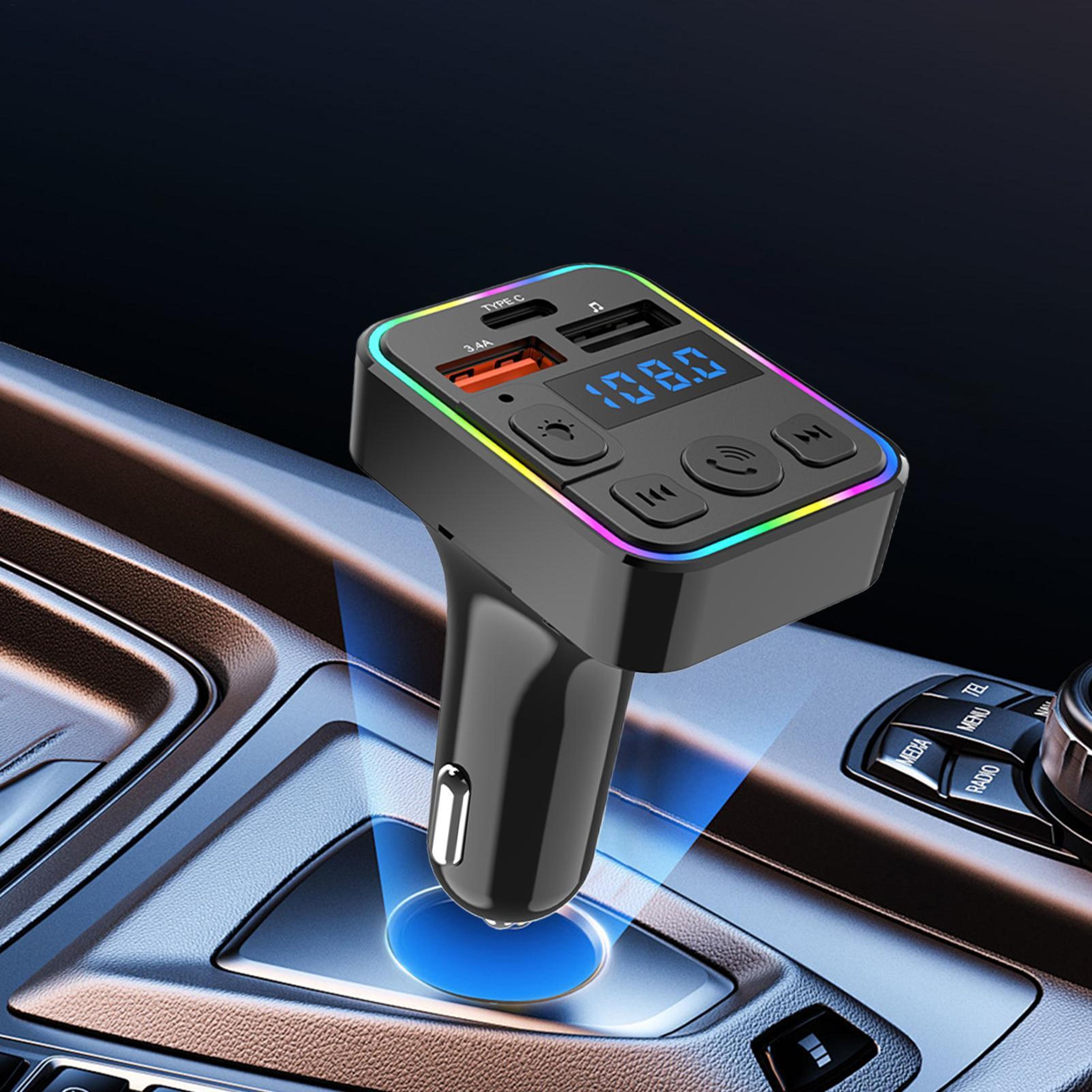 bluetooth fm transmitter handsfree car adapter with dual usb fast charger & aux audio