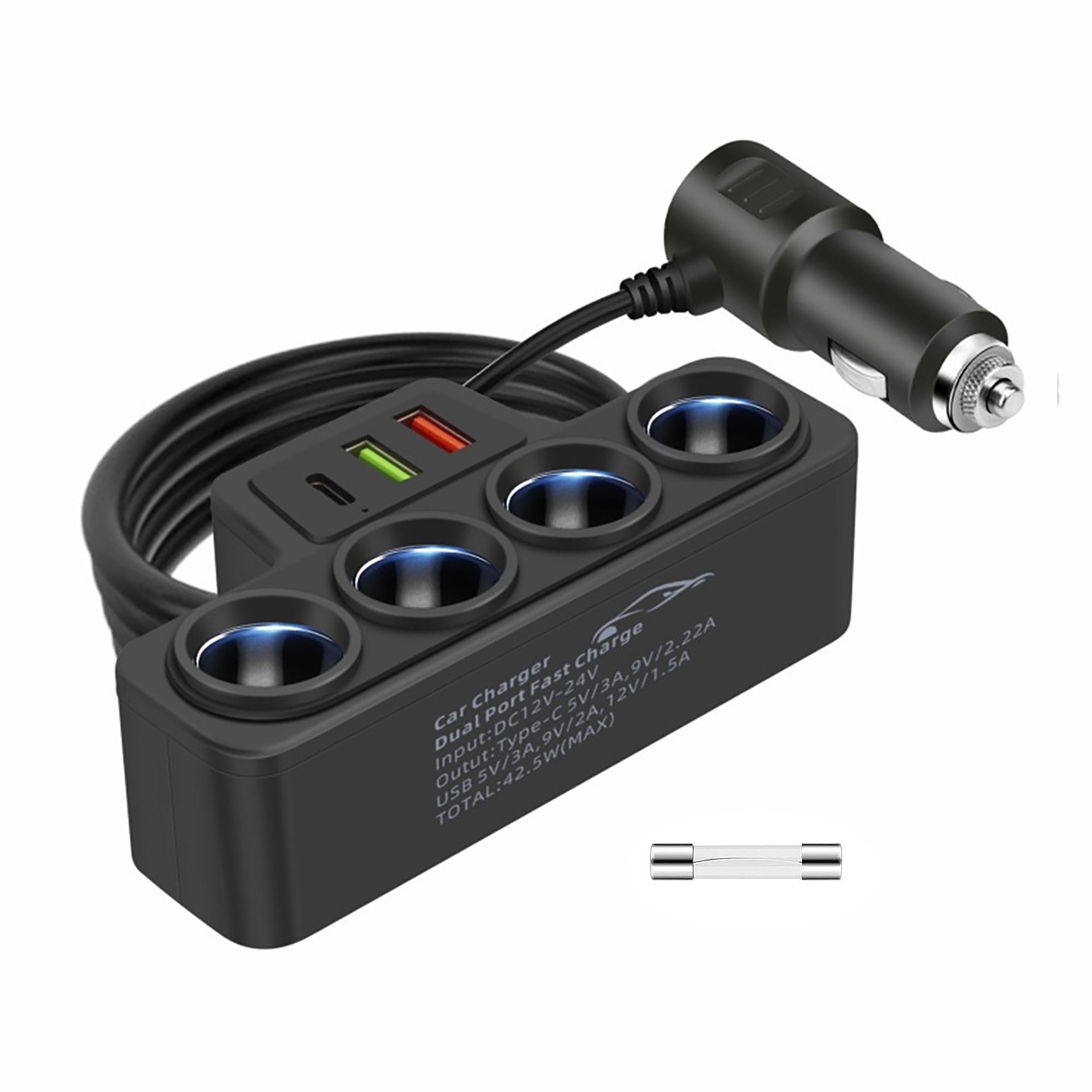 car cigarette lighter splitter with sockets pd usb fast charger & power adapter