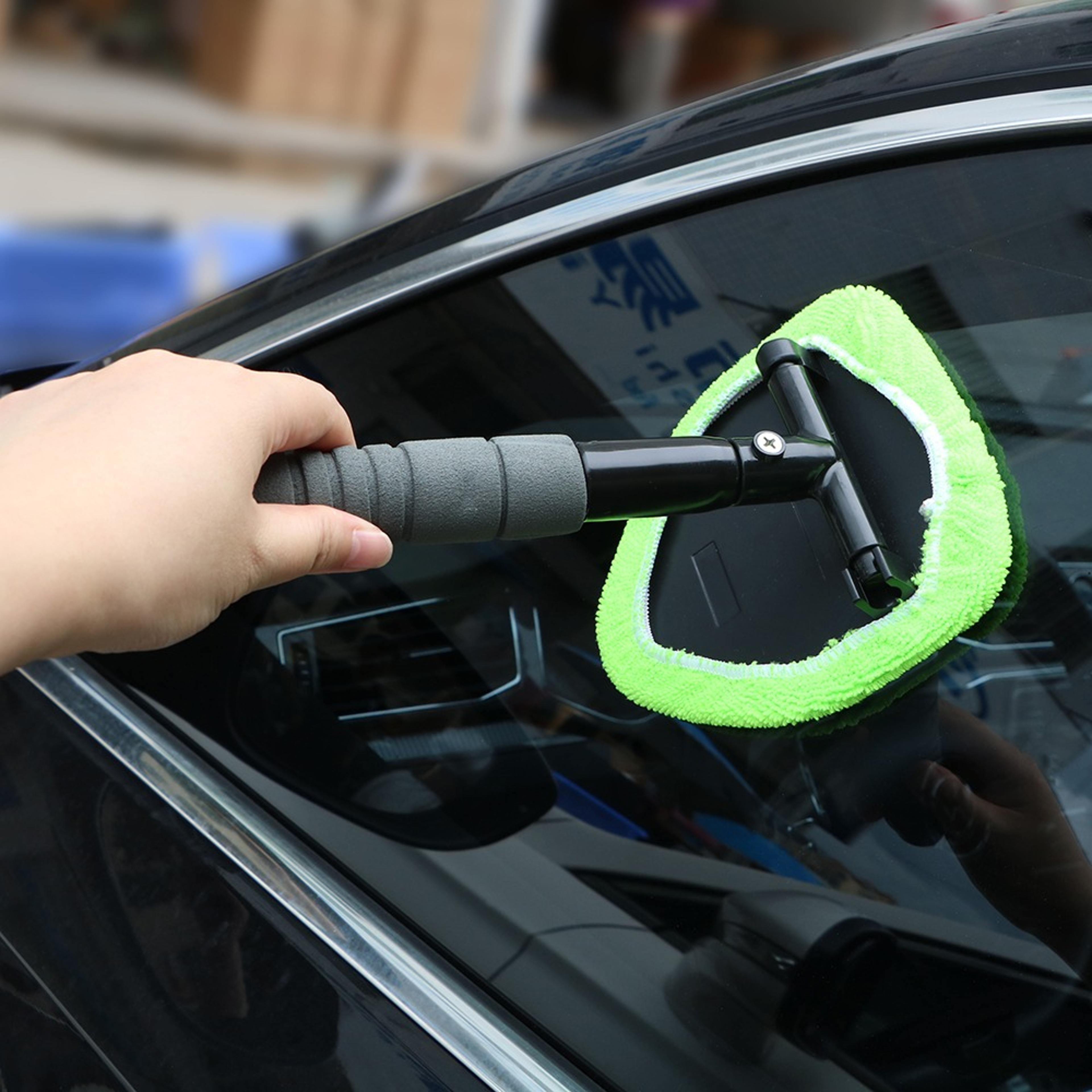 car windshield cleaning tool with telescopic handle & microfiber window cleaner brush for streak-free glass