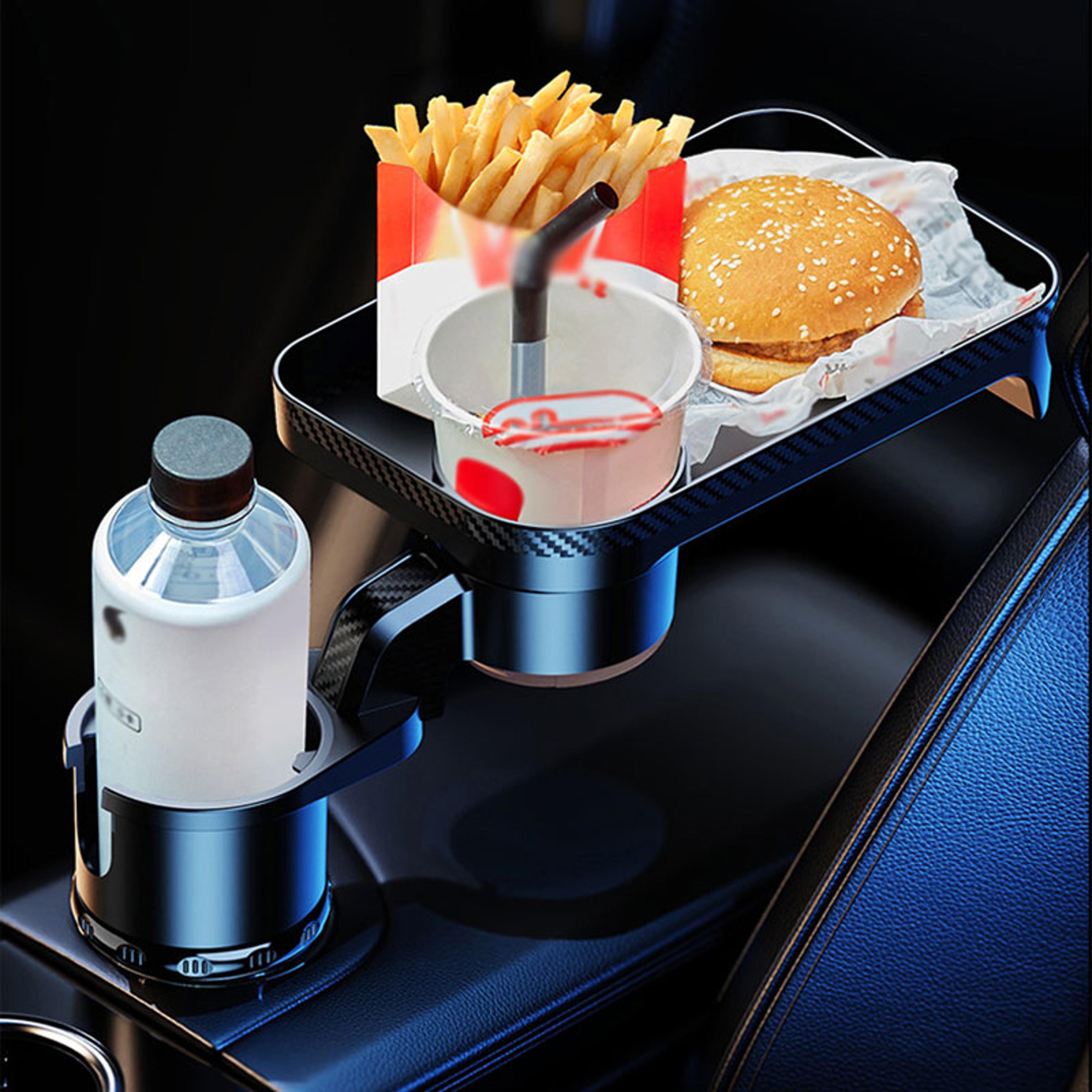 car cup holder expander with adjustable food tray & drink holder