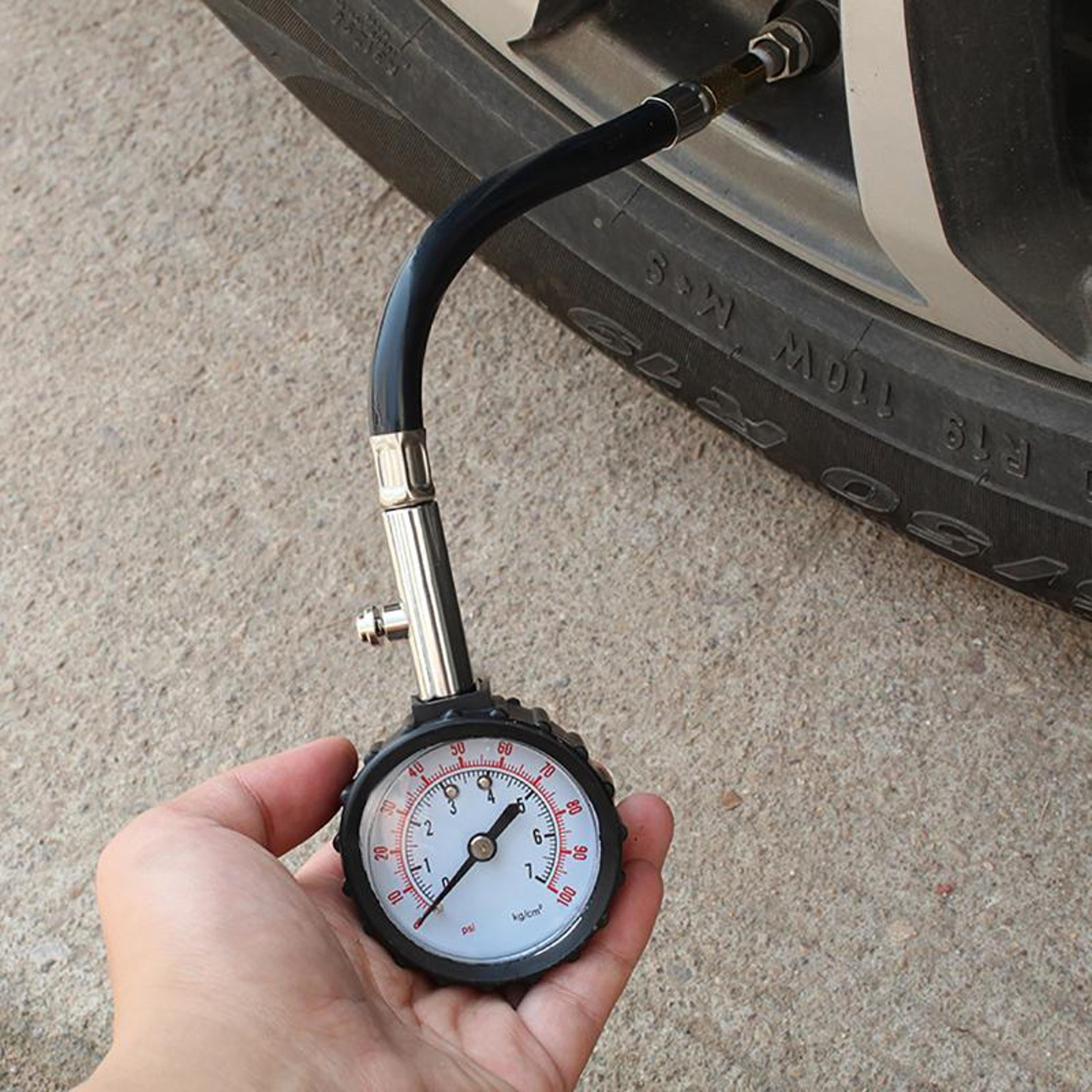 precision psi tire pressure gauge with long hose for car motorcycle and truck