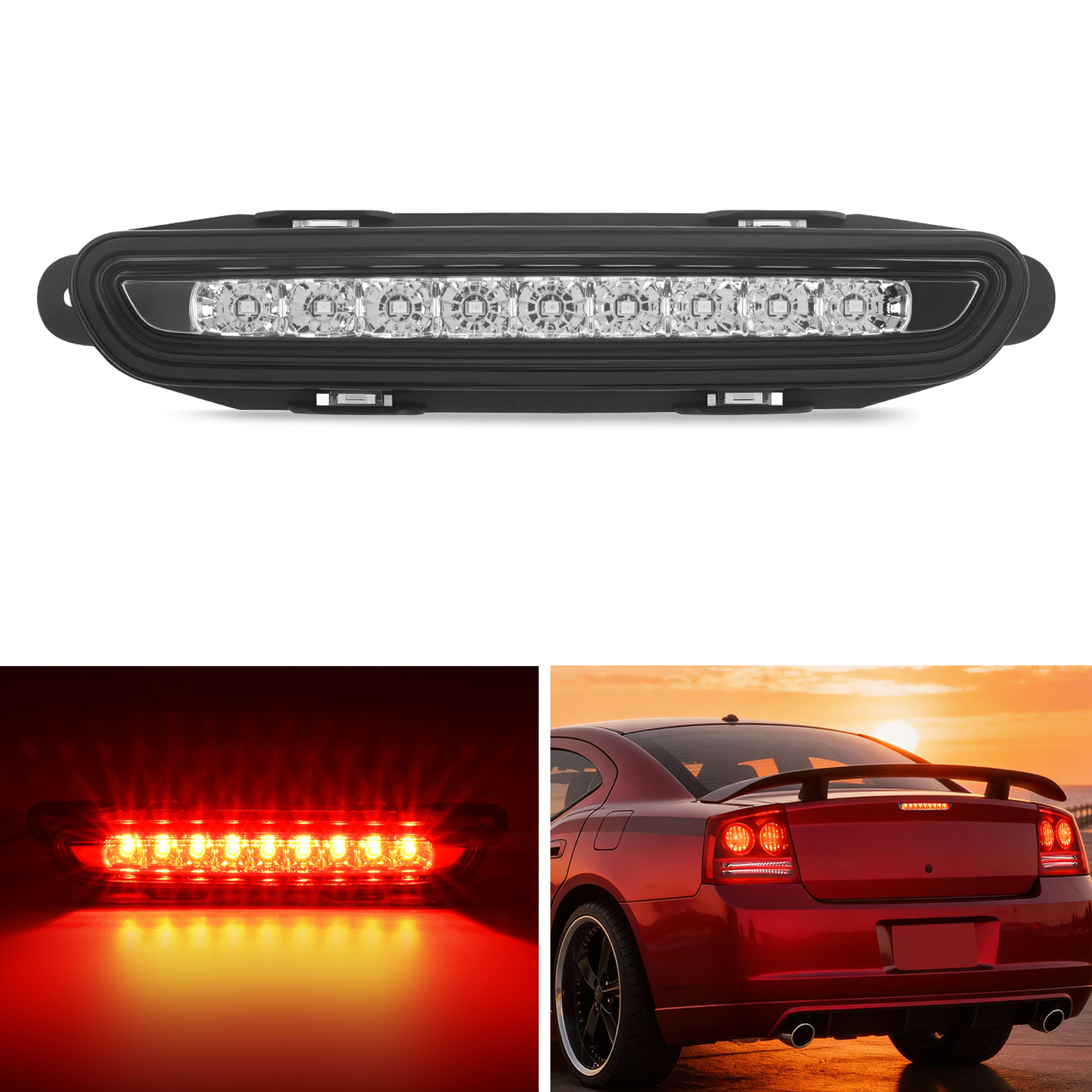 led third brake light smoked lens high mount stop lamp replacement for dodge charger