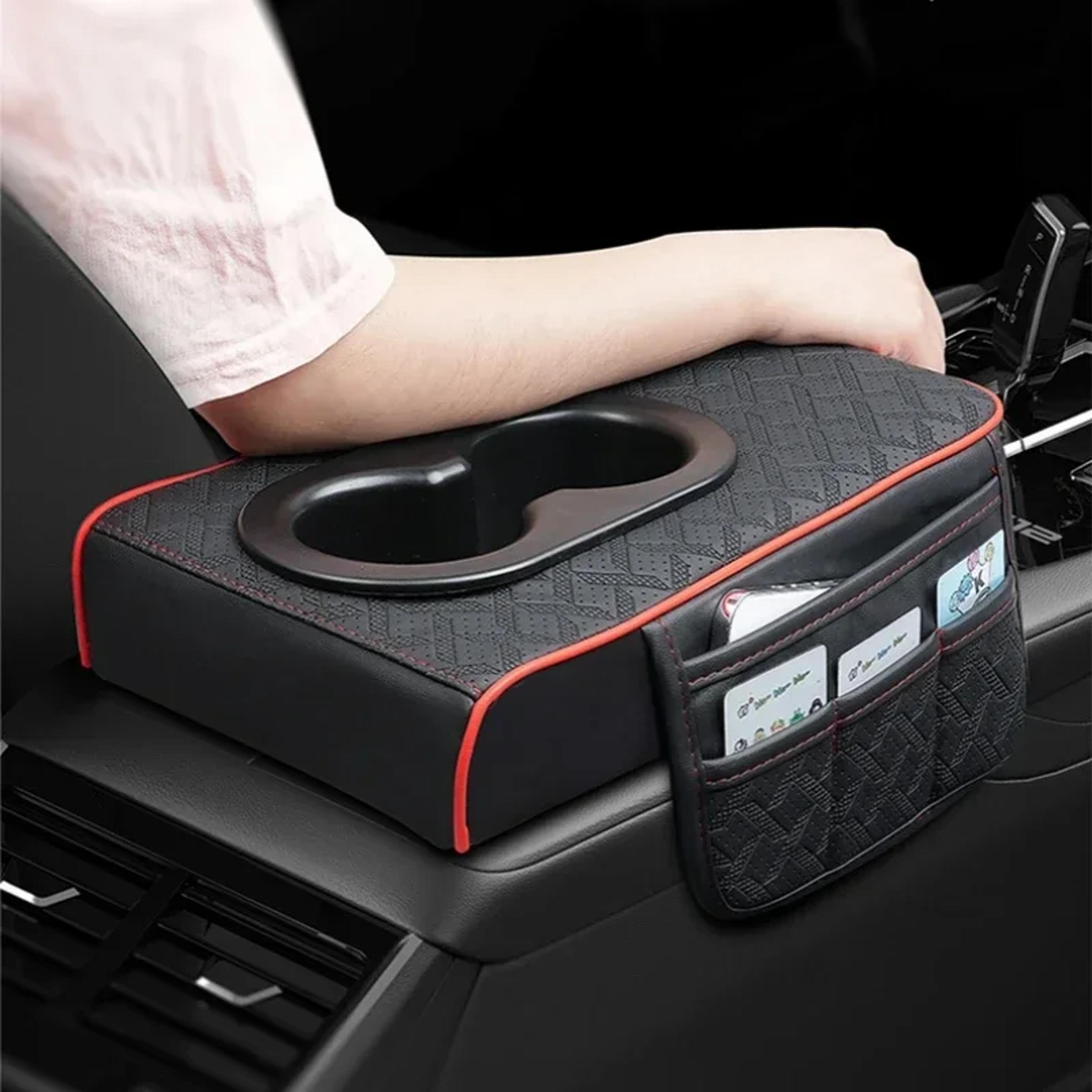 comfortride car center console organizer with armrest cushion and dual cup holders