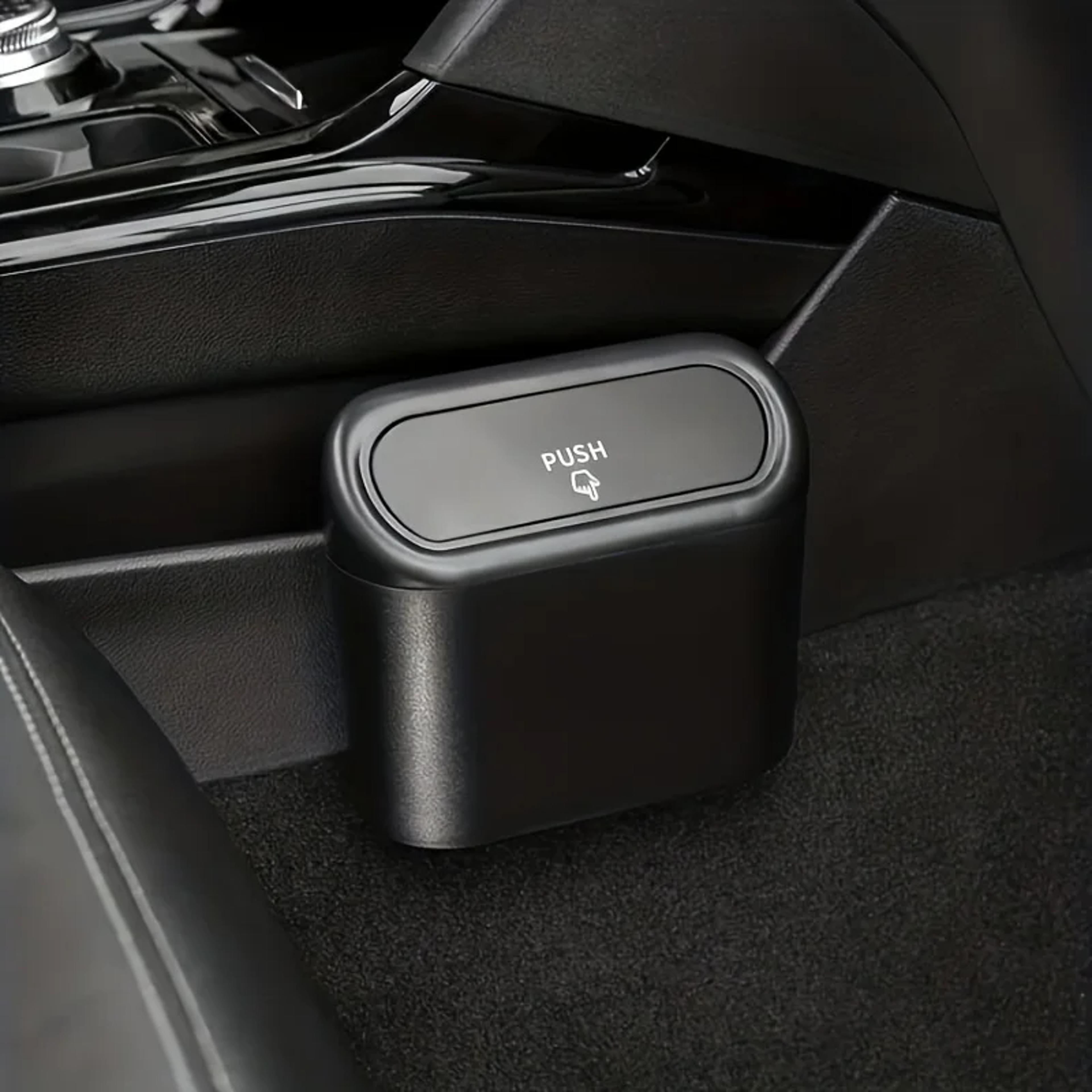 compact hanging car trash can with press lid