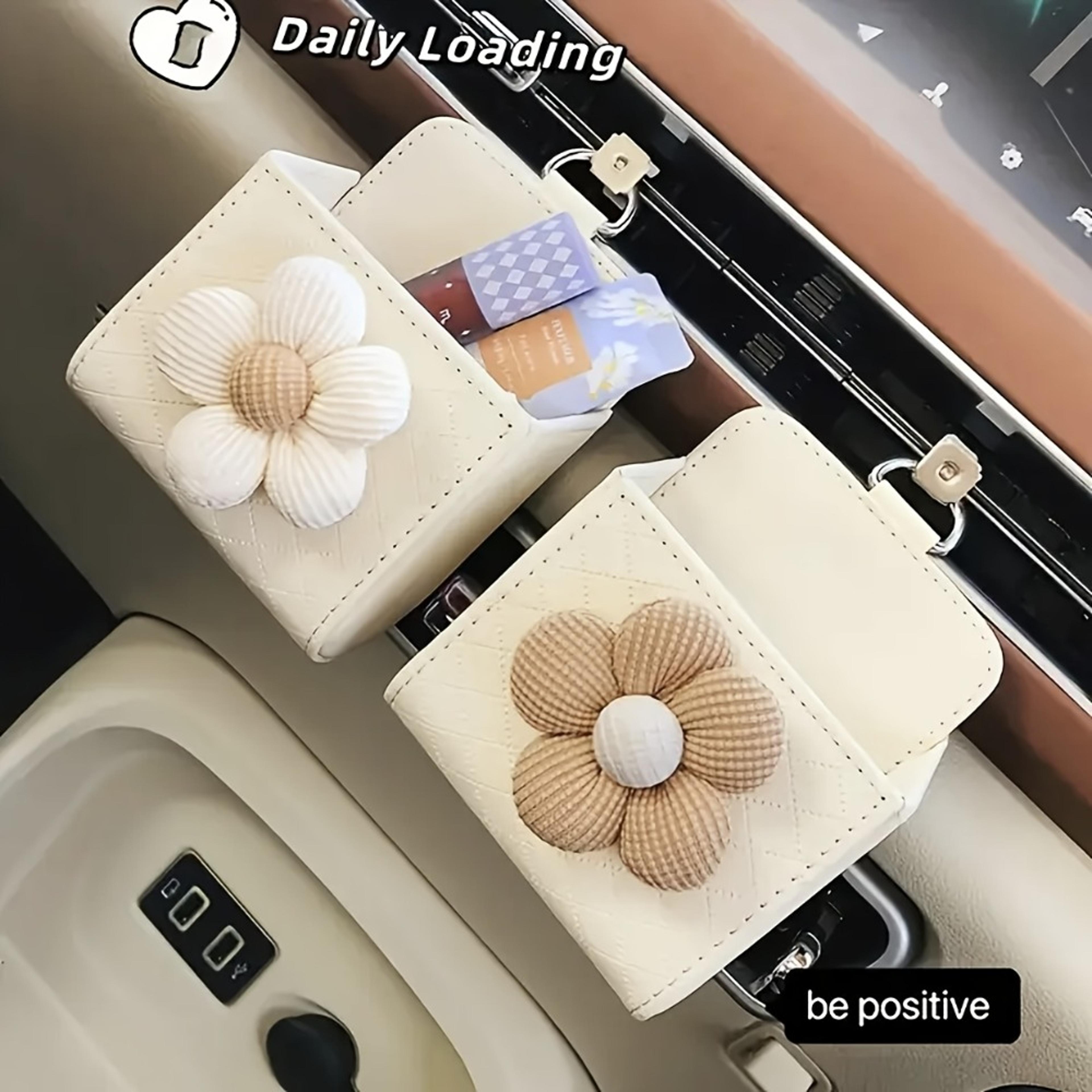 cute bear car storage organizer with floral faux leather design