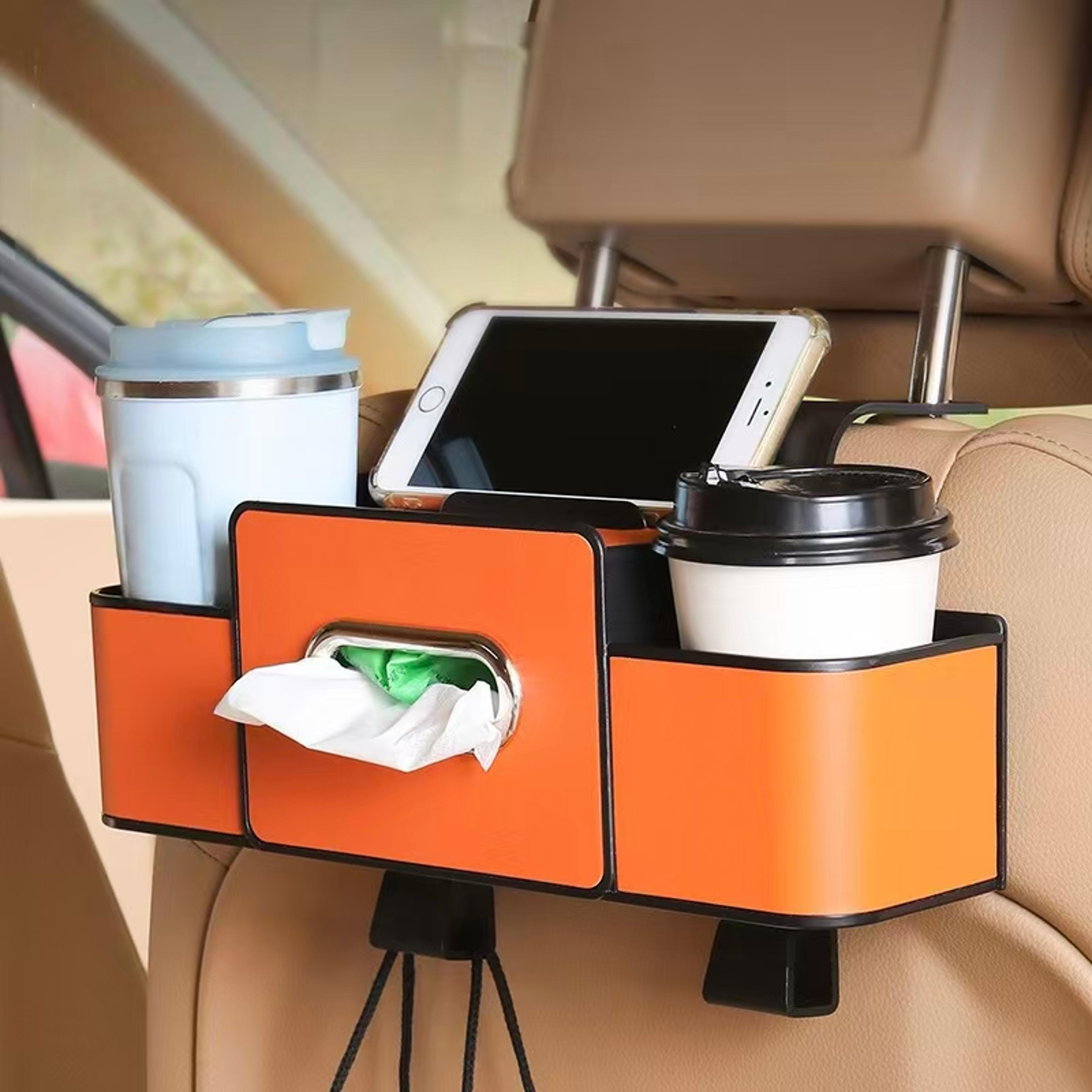 multifunctional car backseat organizer with tissue and drink holders