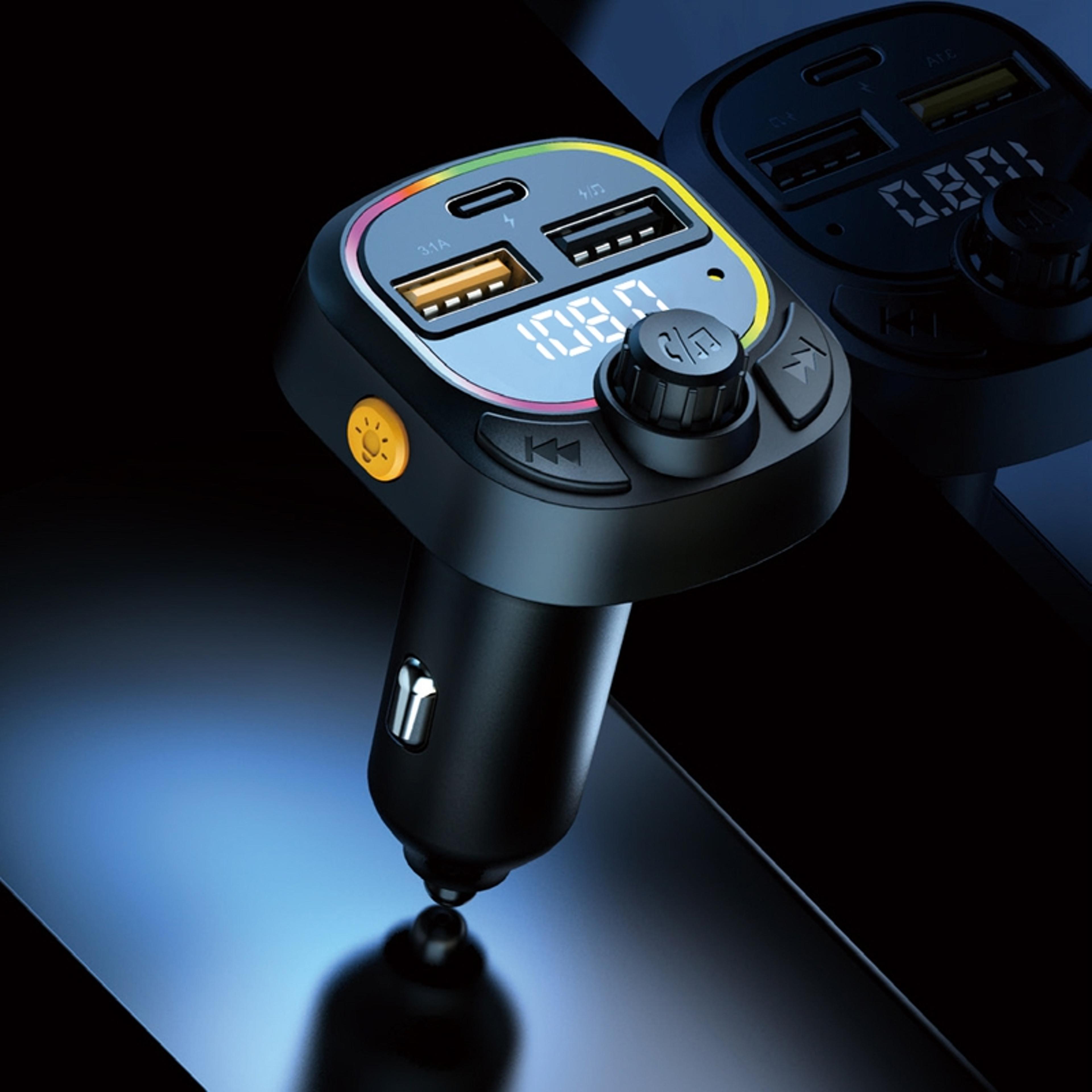 bluetooth fm transmitter with pd fast car charger and ambient light