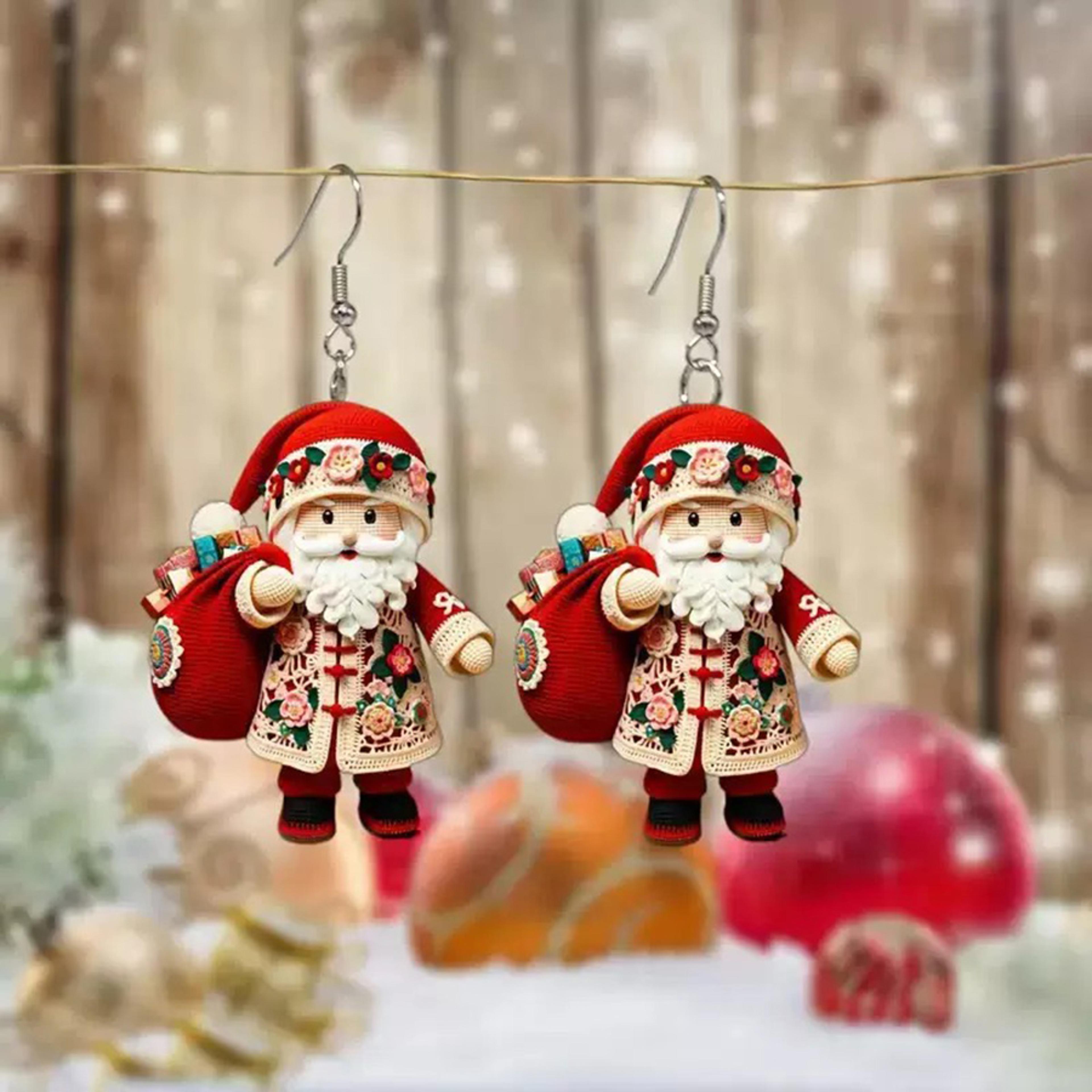 christmas santa claus earrings acrylic, for girlfriend women holiday jewelry, double sided ear pendant