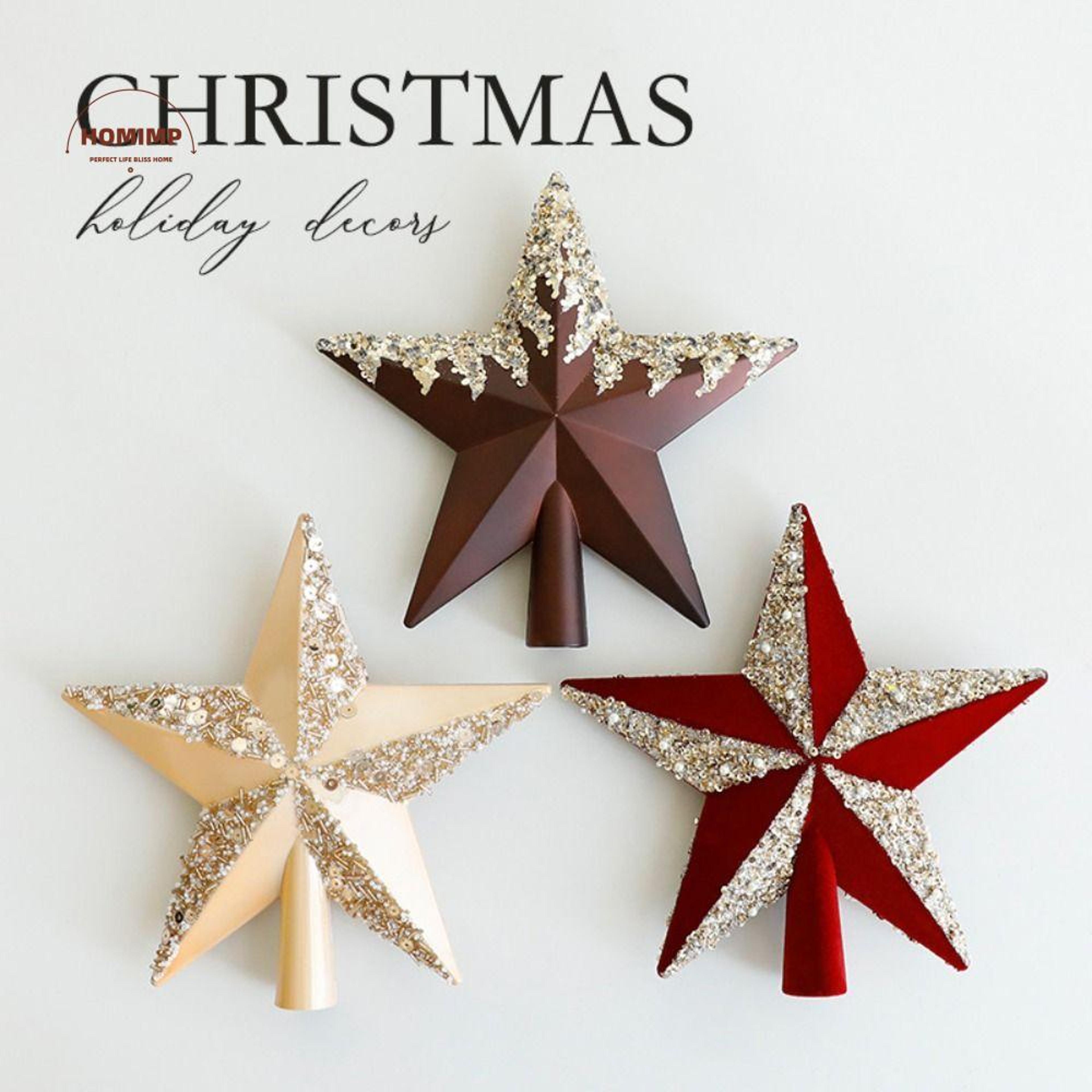 glitter christmas tree topper star, reusable plastic pentagram tree ornament, creative colorful holiday decoration