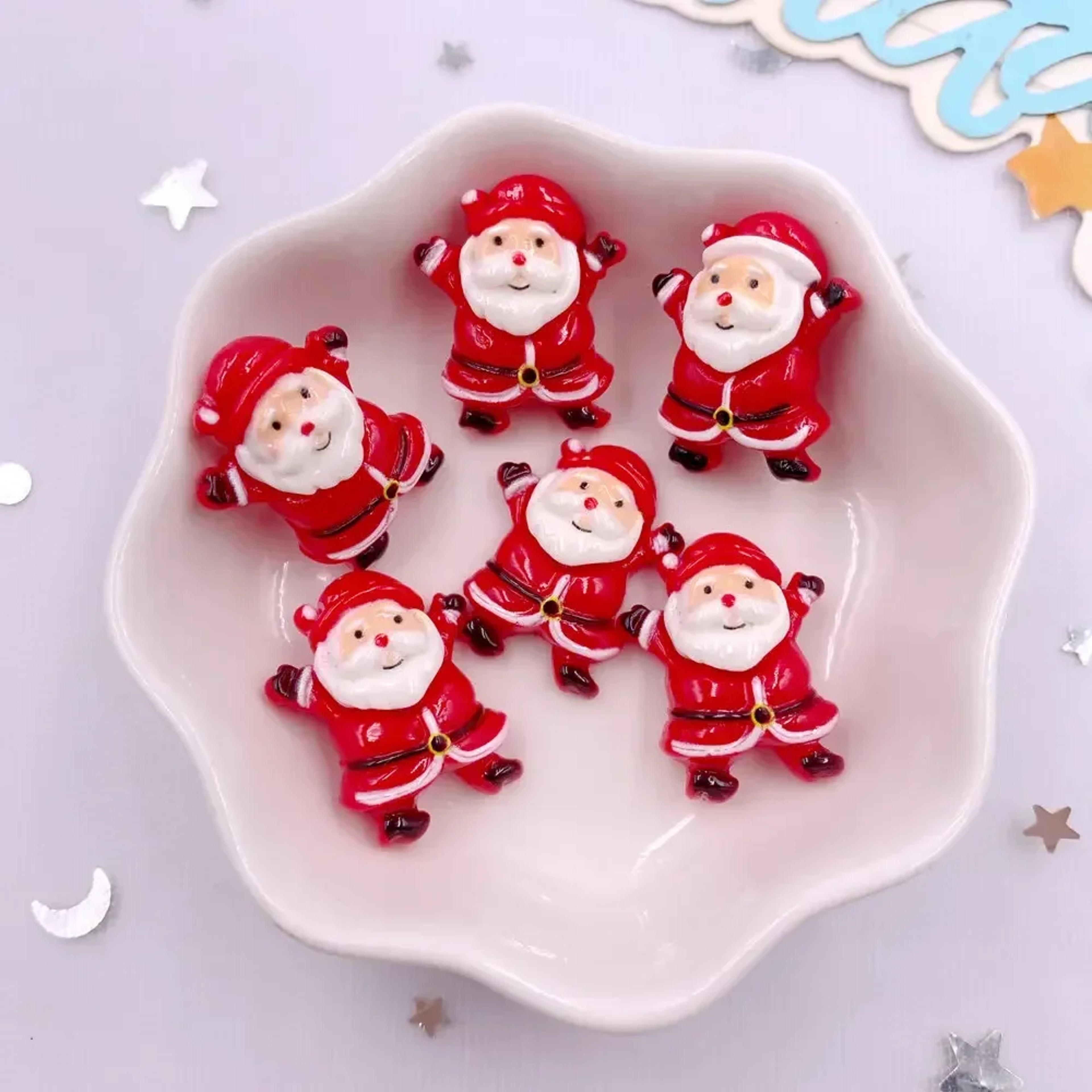 cartoon santa claus figurine, resin flatback stone, diy bow accessories, red series christmas decor, holiday scrapbook
