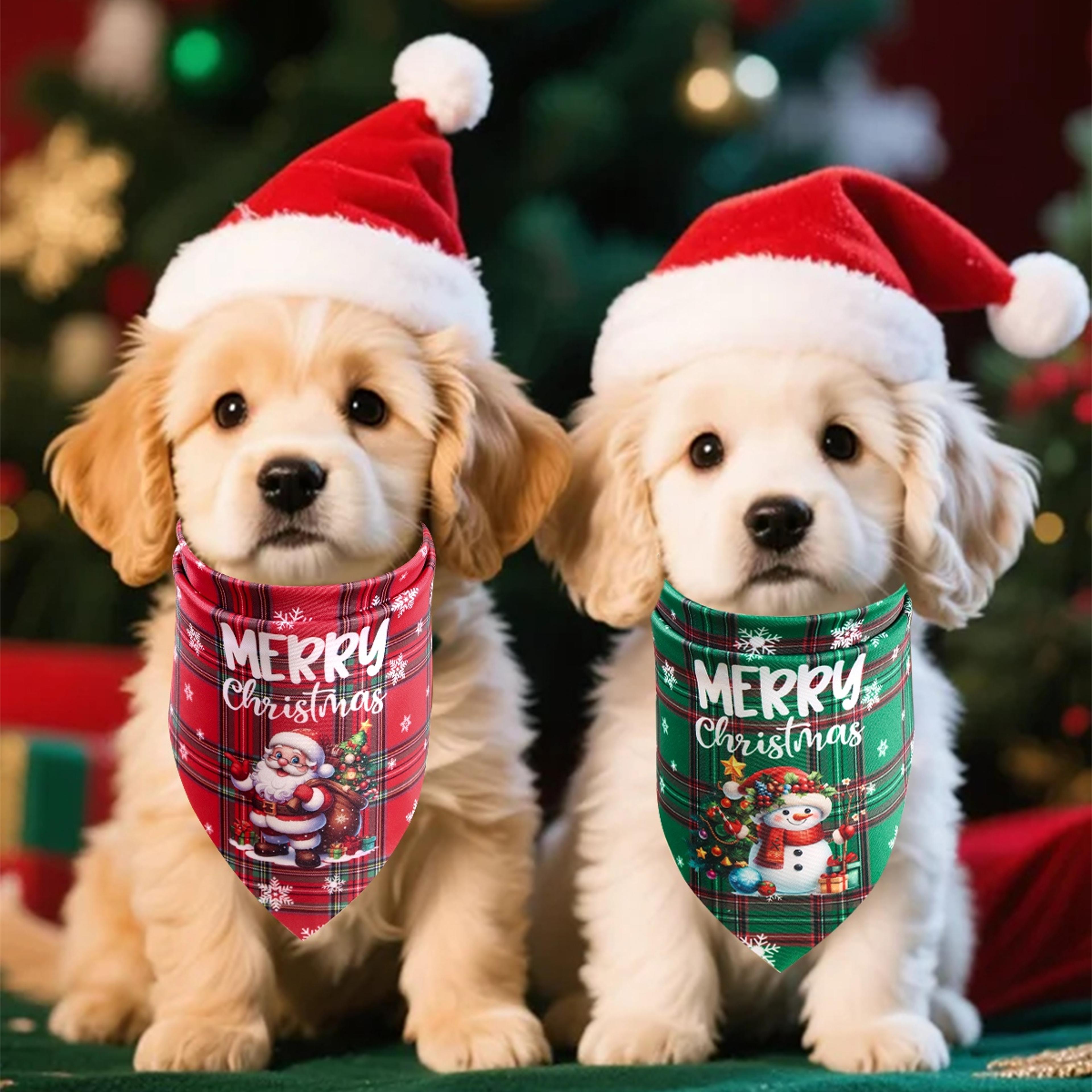 santa claus snowman dog bandanas, christmas plaid pet scarf, triangle saliva towel, holiday pet accessories supplies