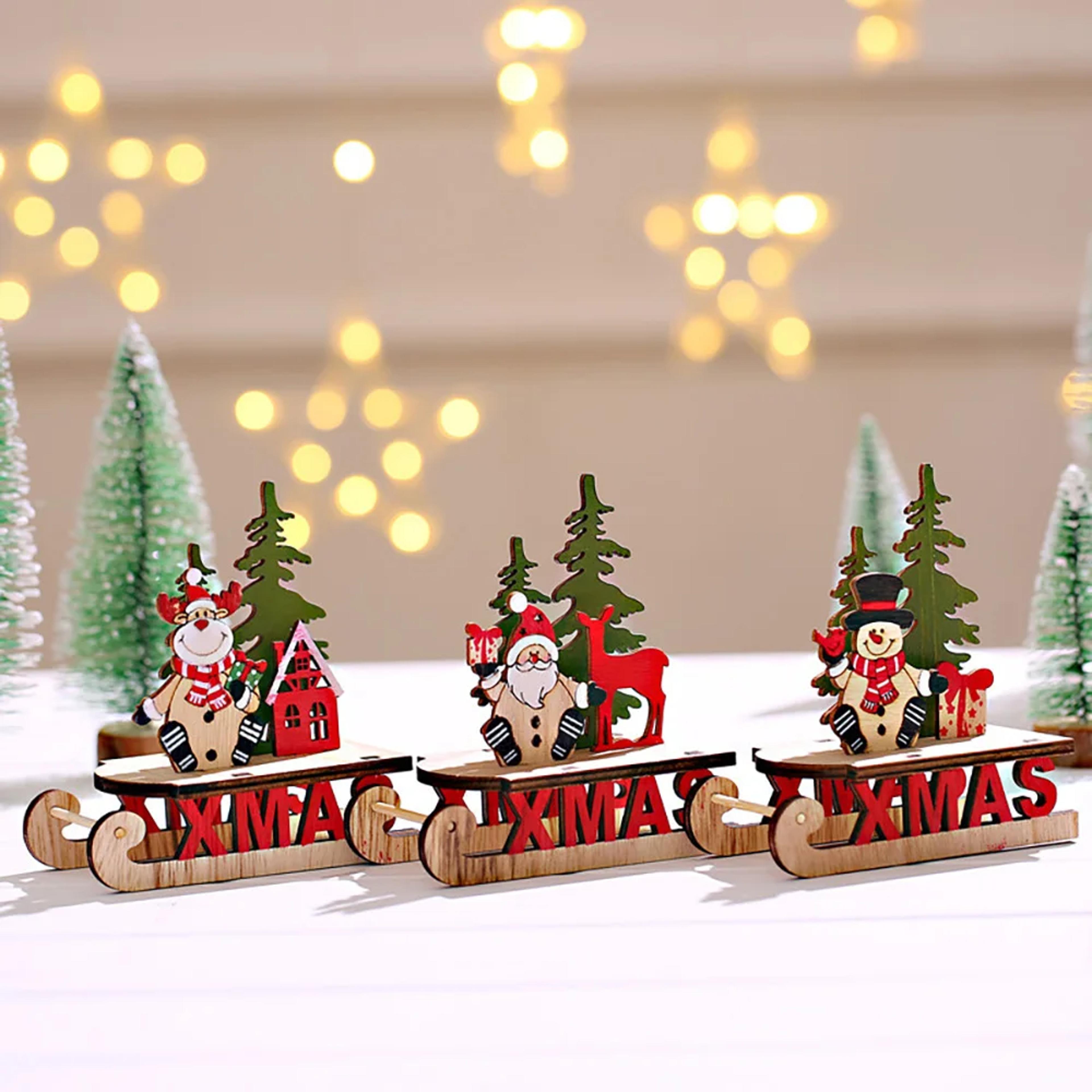 runtow 1pc christmas wooden, santa claus sleigh, snowman elk decoration, home christmas diy, decoration, christmas gift